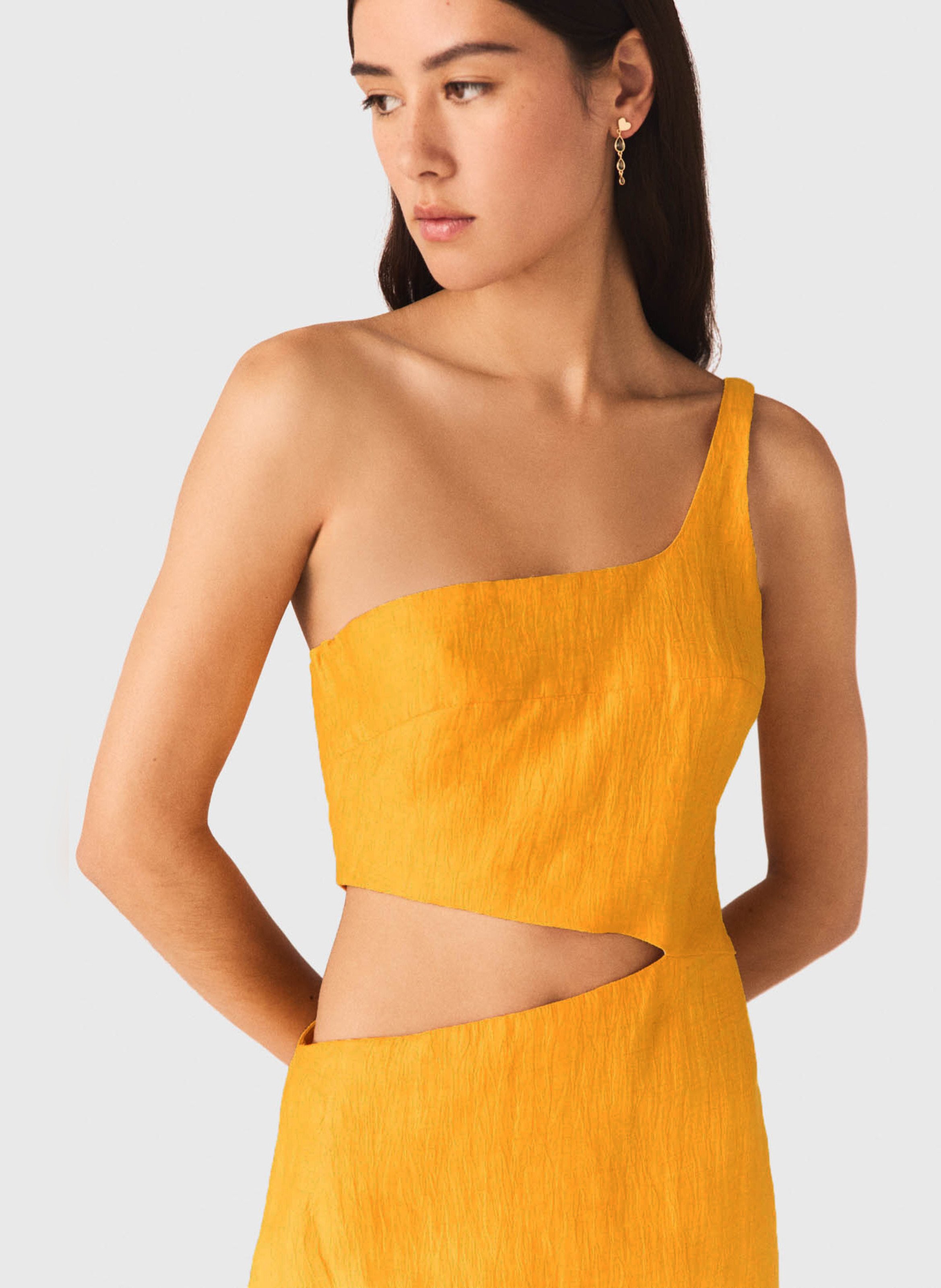 Robe longue unie en lin mélangé MAJE Orange