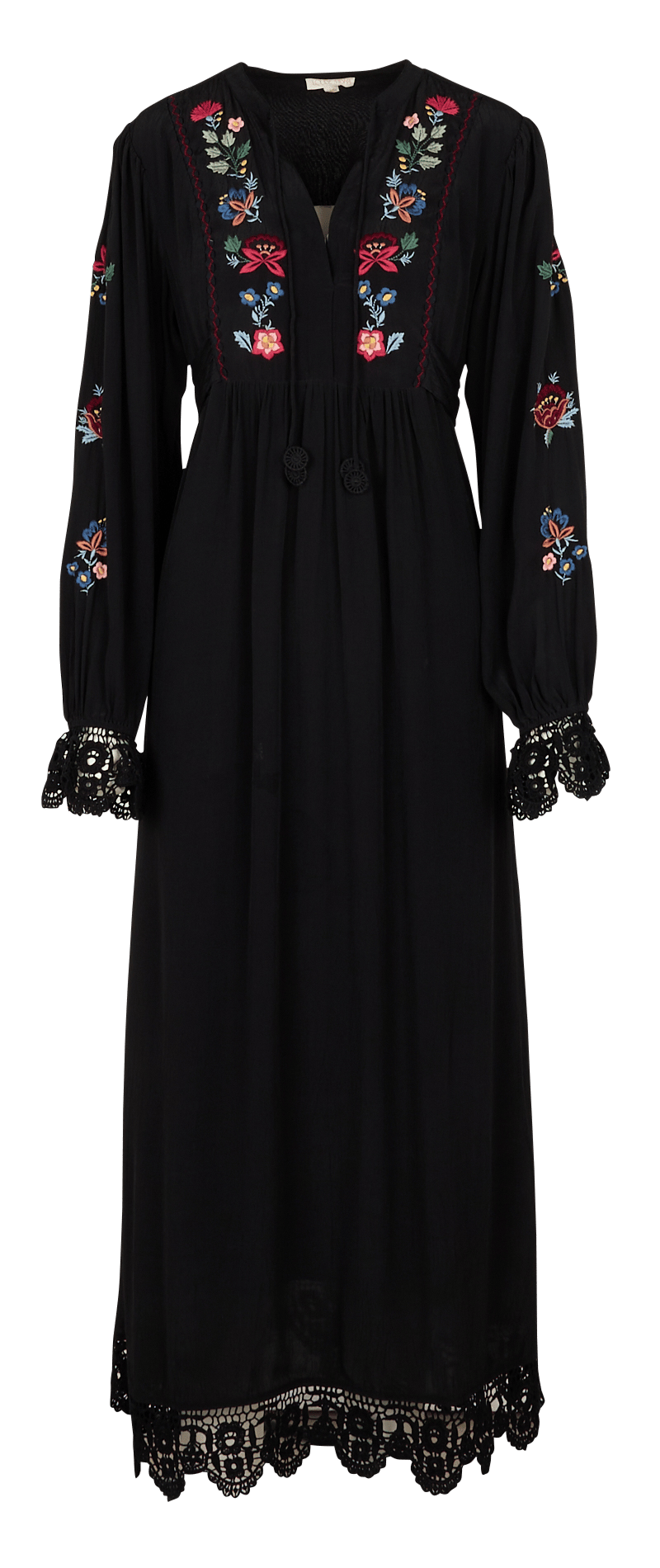 Robe longue brodée col tunisien LOUISE MISHA Noir