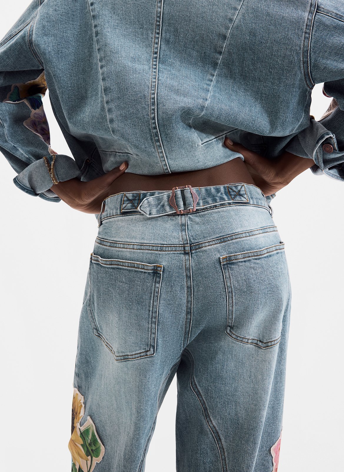 Wijde broek van gemengd katoen met borduursel DESIGUAL Blauw