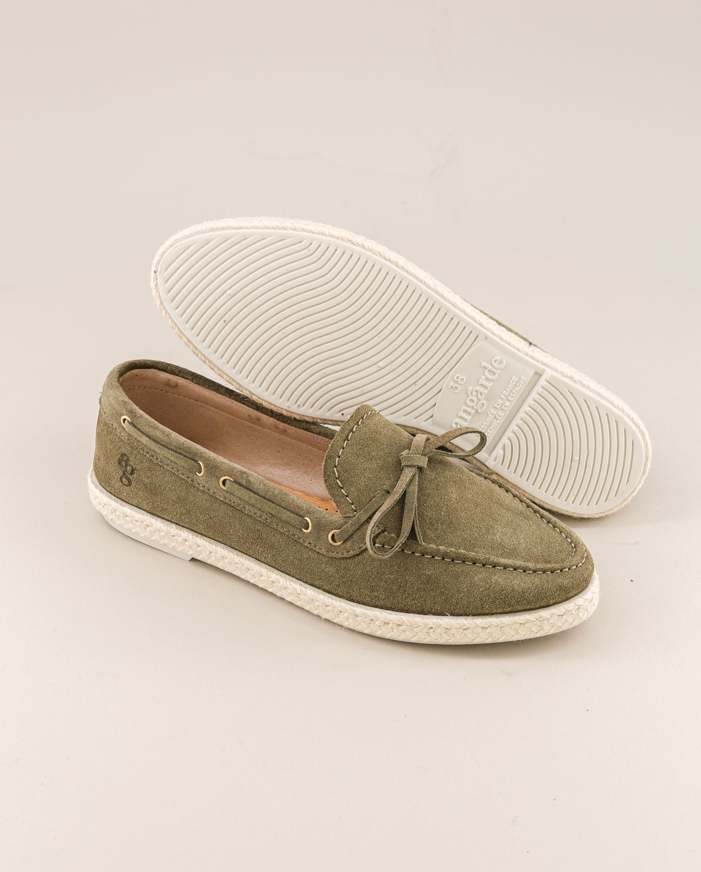 Betty women's boat moccasin, khaki leather ANGARDE Khaki
