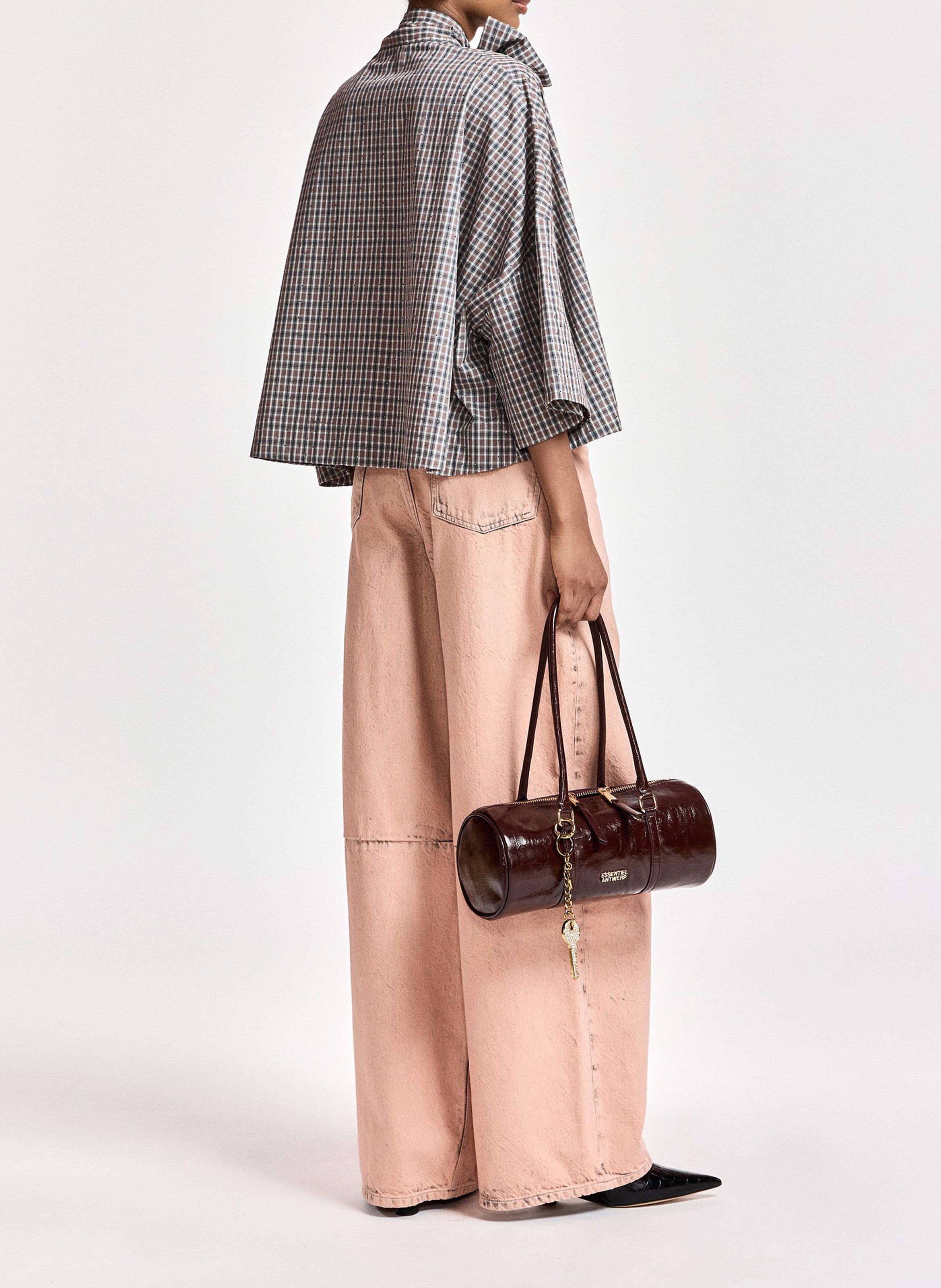 Oversize cotton collar lavallière top ESSENTIEL ANTWERP Grey