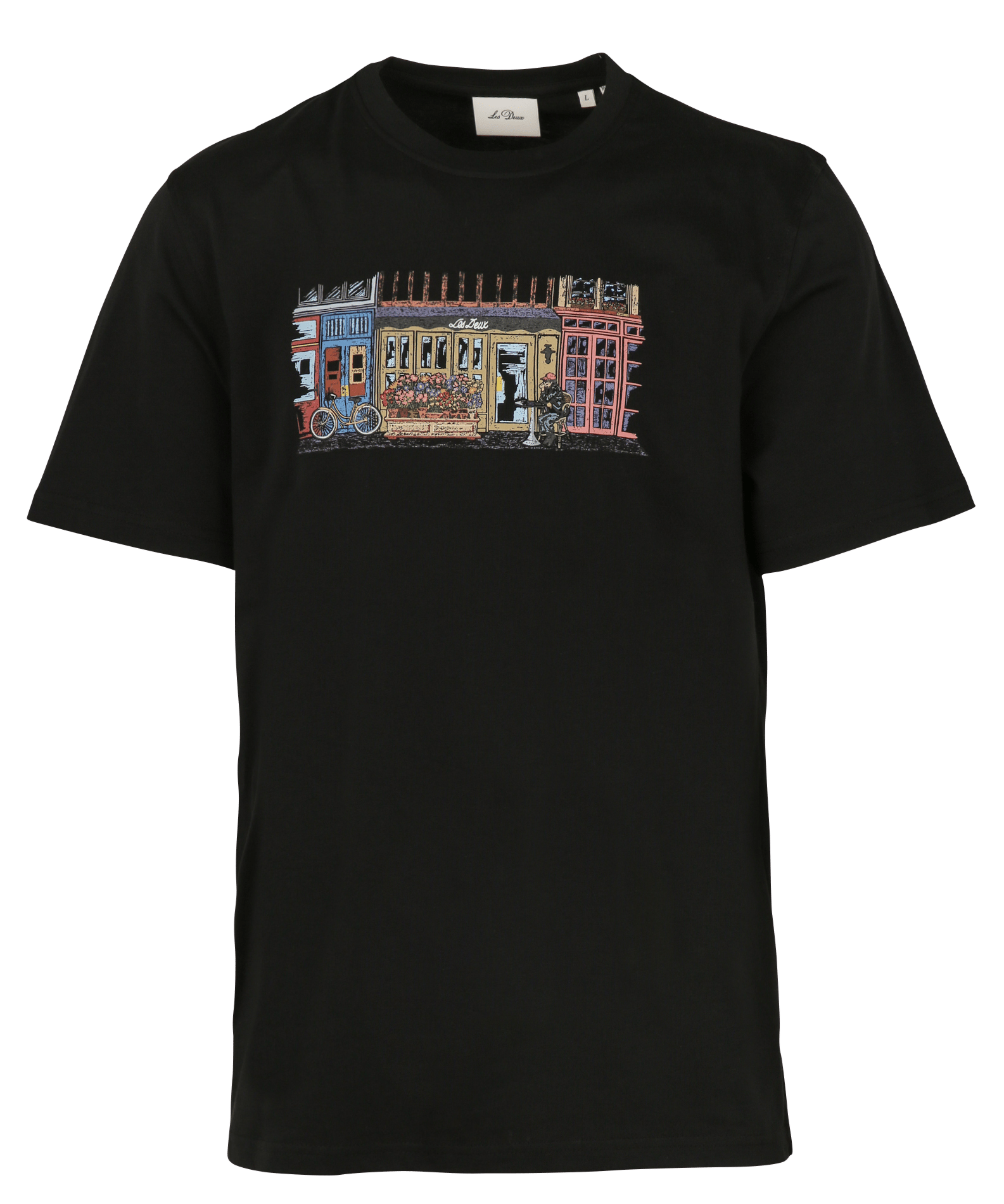 Recht T-shirt van biokatoen met ronde hals en zeefdruk LES DEUX Zwart