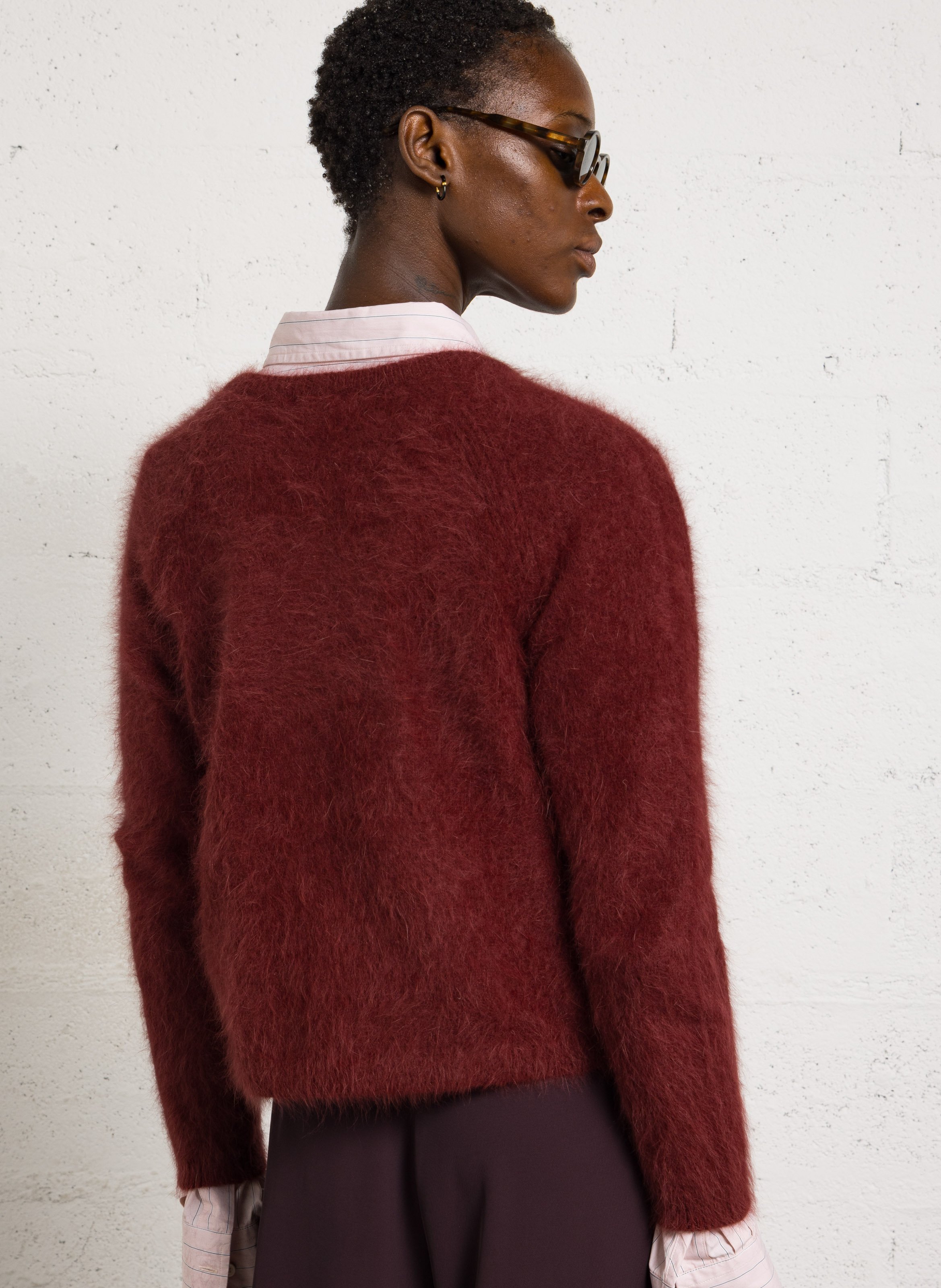 Gilet ample col rond en angora mélangé BELLEROSE Rouge
