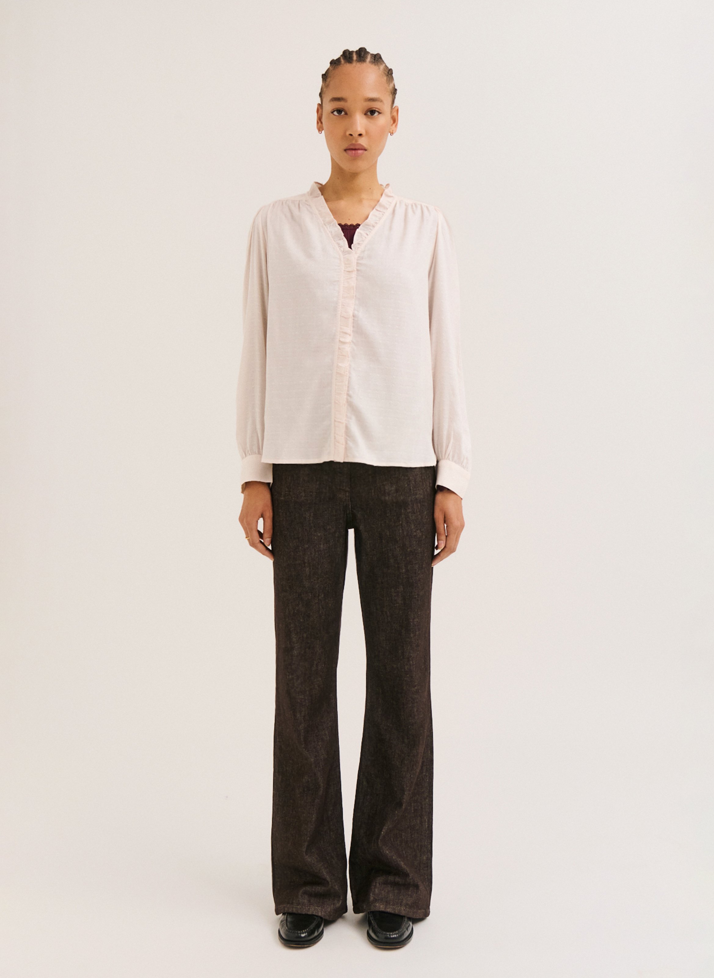 Chemise droite col V PABLO Rouge