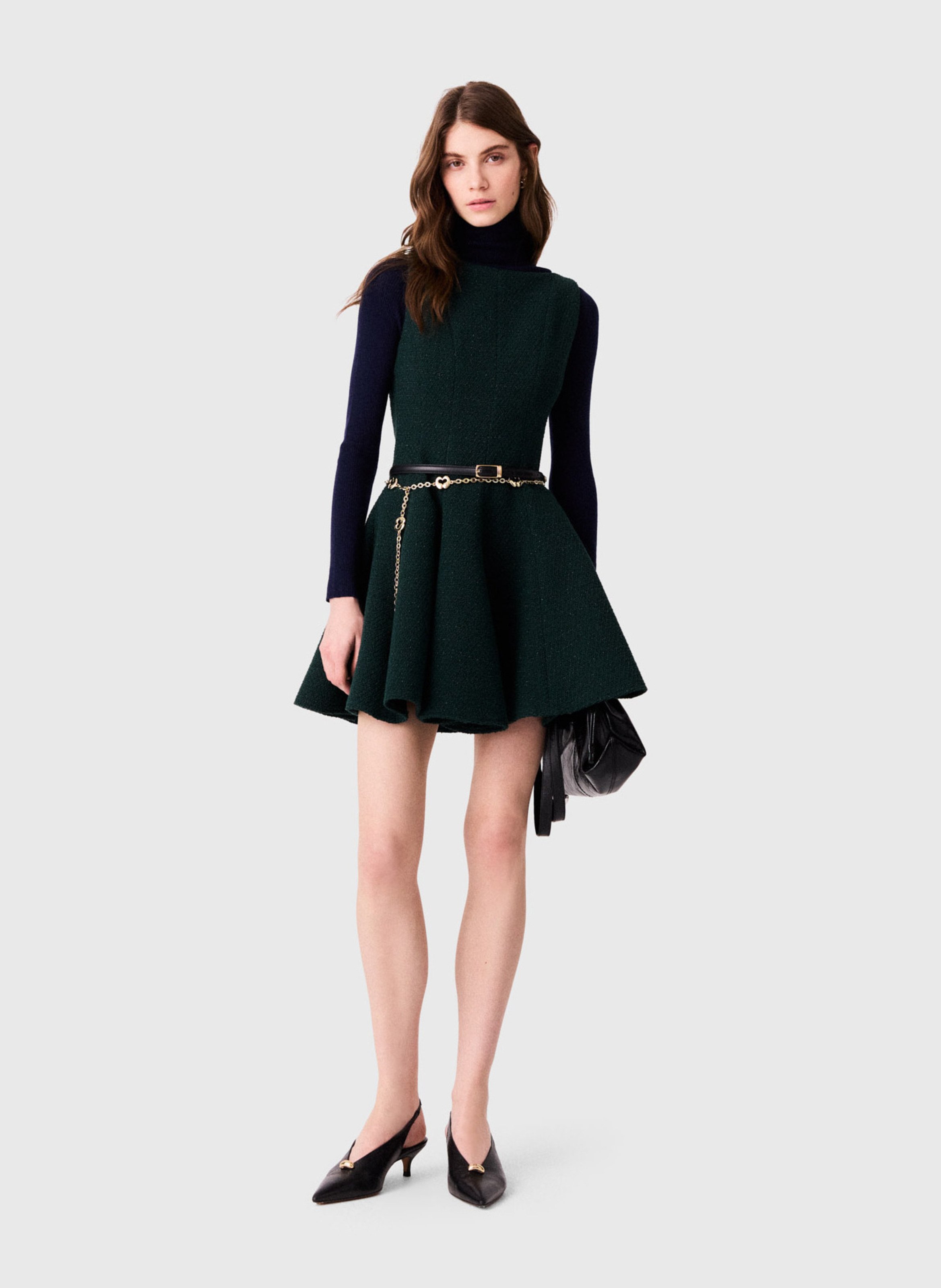 Robe courte sans manches en tweed de coton mélangé MAJE Vert