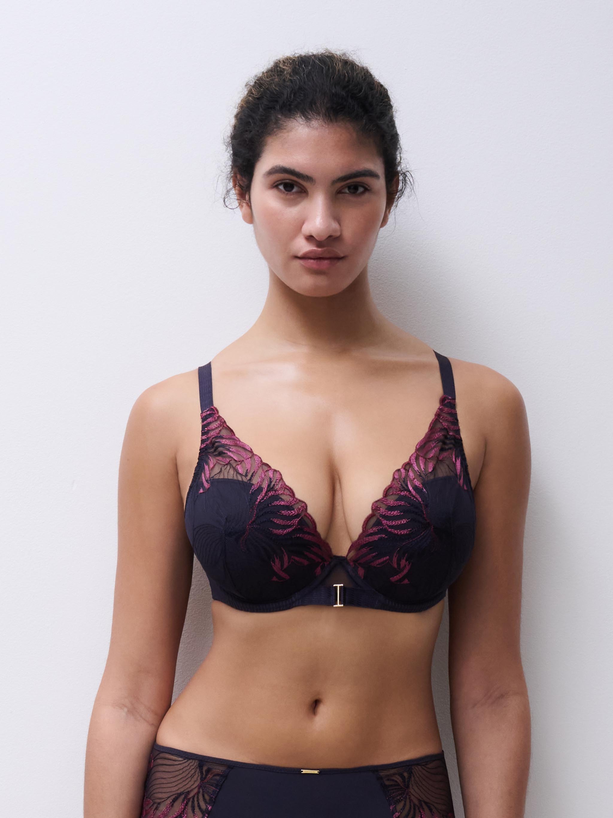 Plunging padded bra with embroidery | Grey CHANTELLE Women