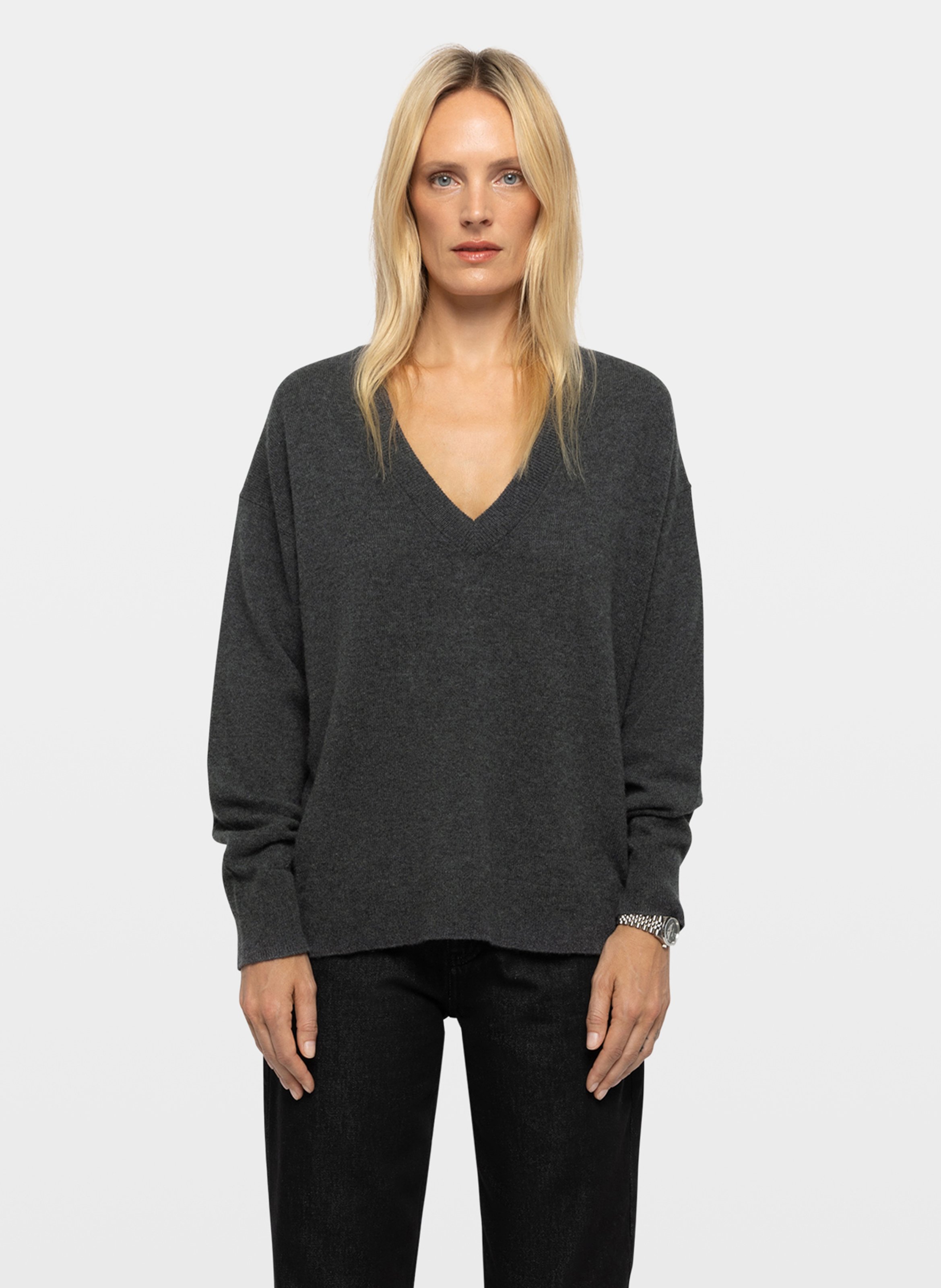 Pull col v uni en cachemire ZADIG&VOLTAIRE Grey
