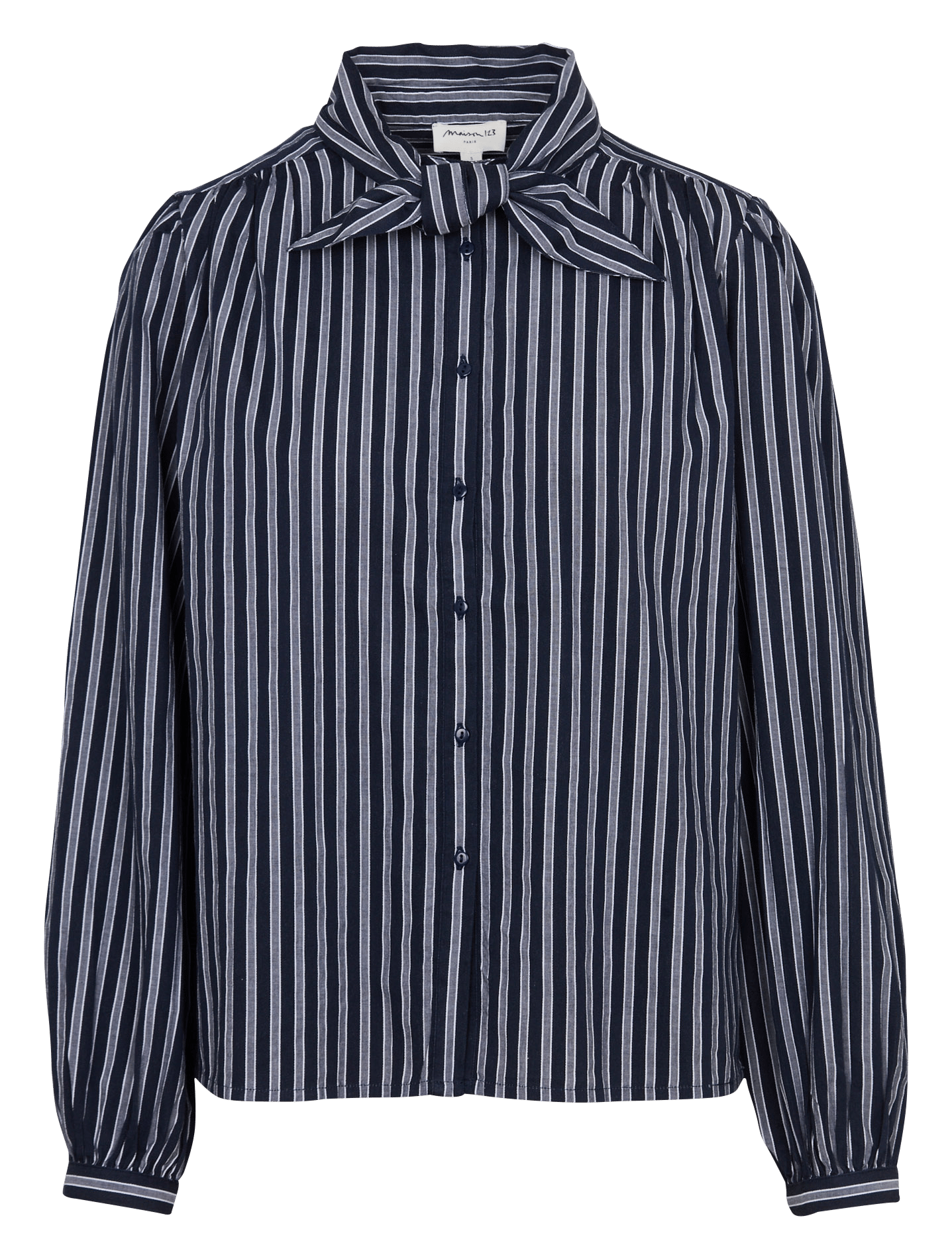 Chemisier droit col lavallière rayée en coton MAISON 123 Bleu