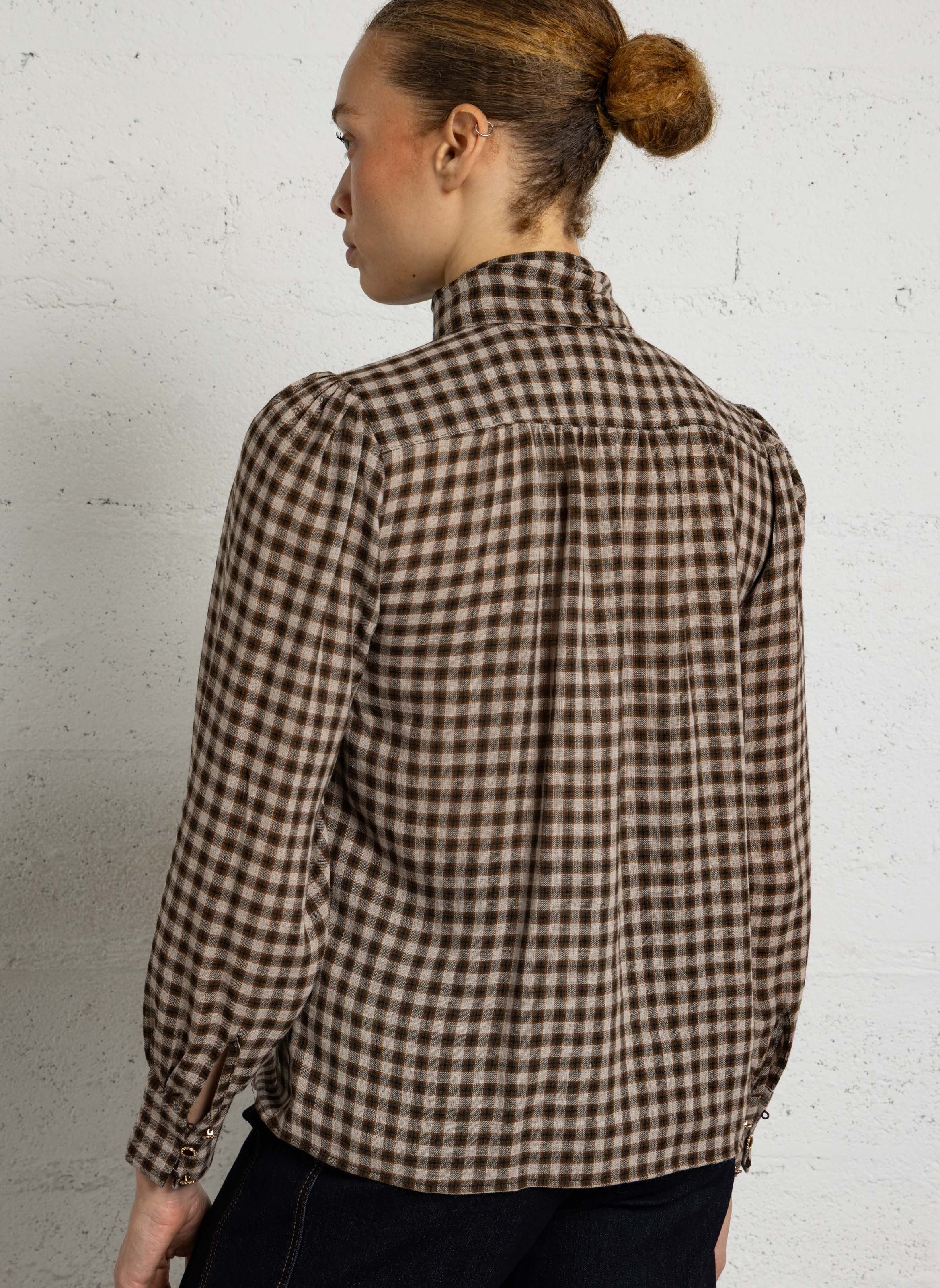 Gerade karierte Bluse MAISON 123 Beige