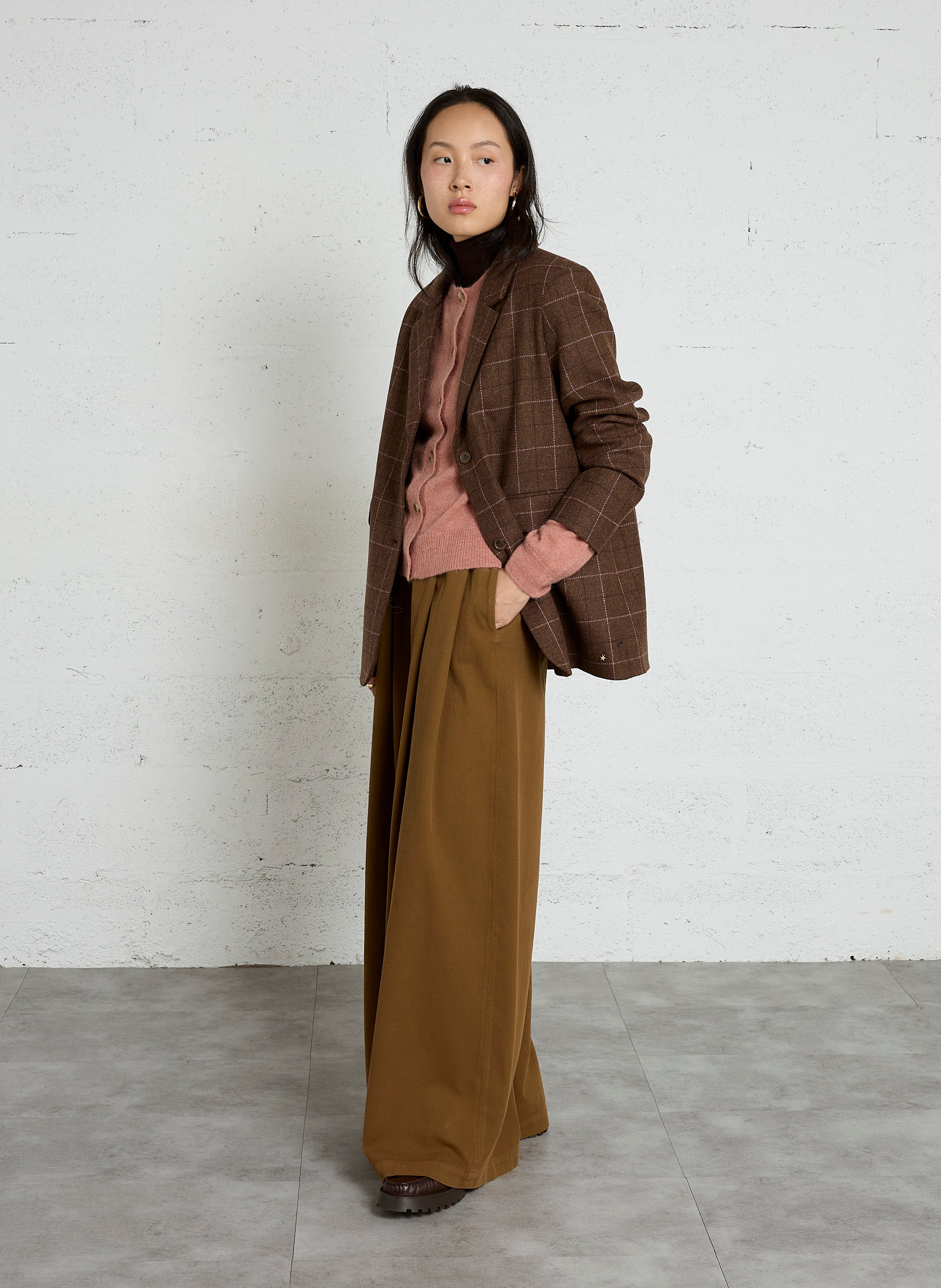 Weite Wollkarojacke mit Reverskragen DES PETITS HAUTS Braun