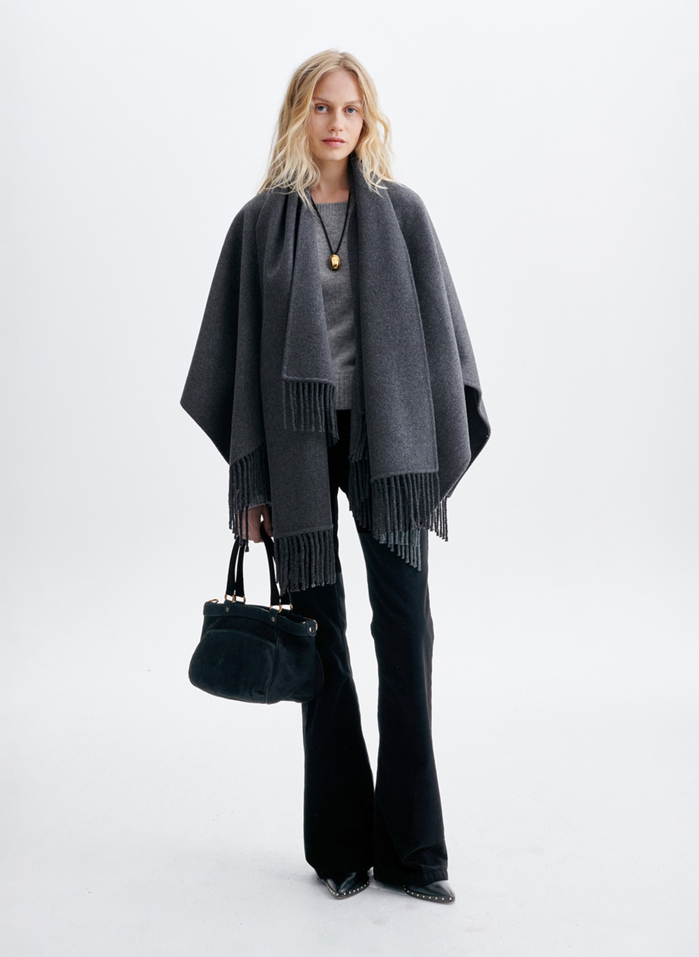 Poncho en laine mélangée VANESSA BRUNO Gris
