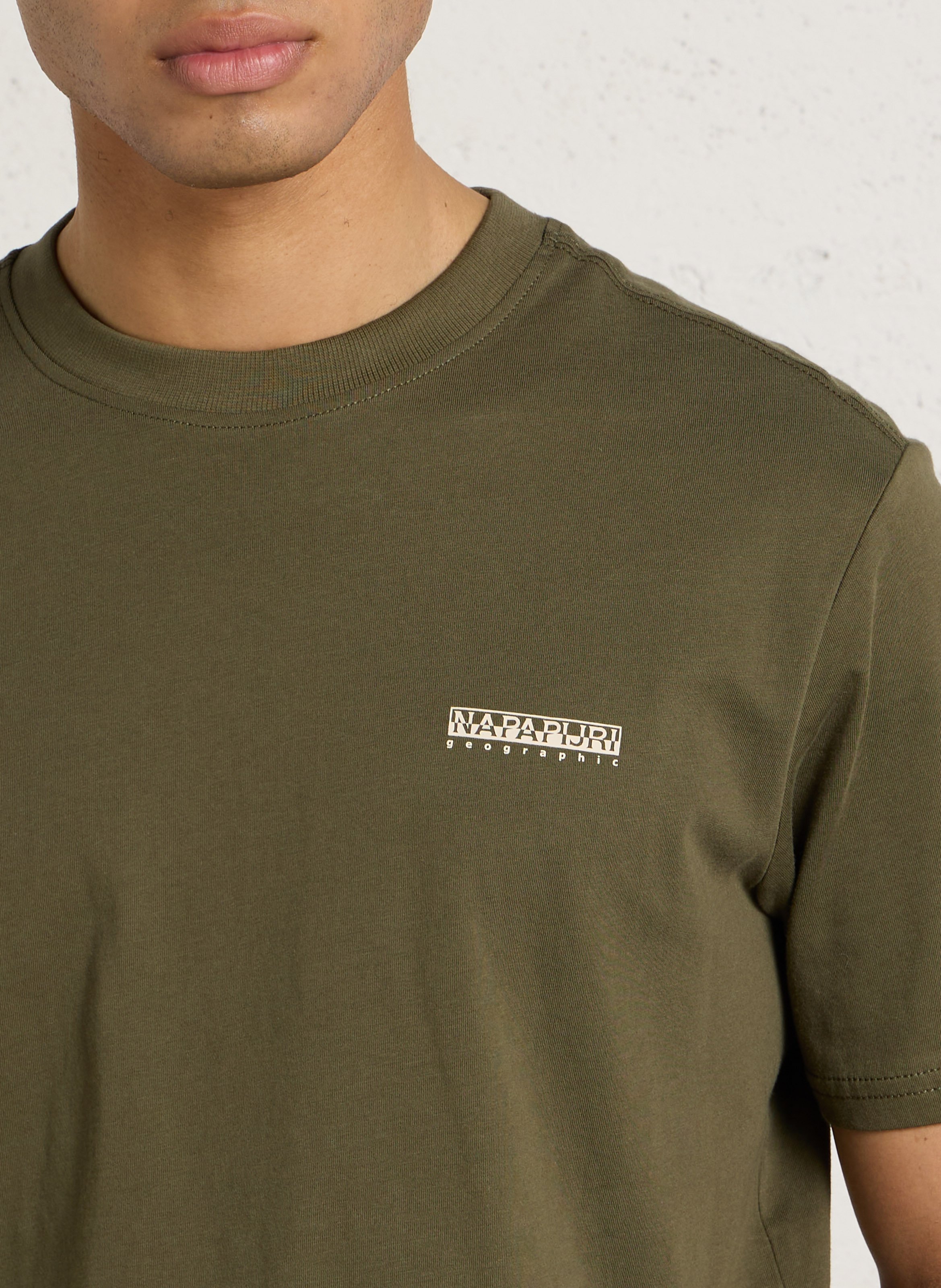 Recht, katoenen T-shirt met ronde hals en zeefdruk NAPAPIJRI Groen