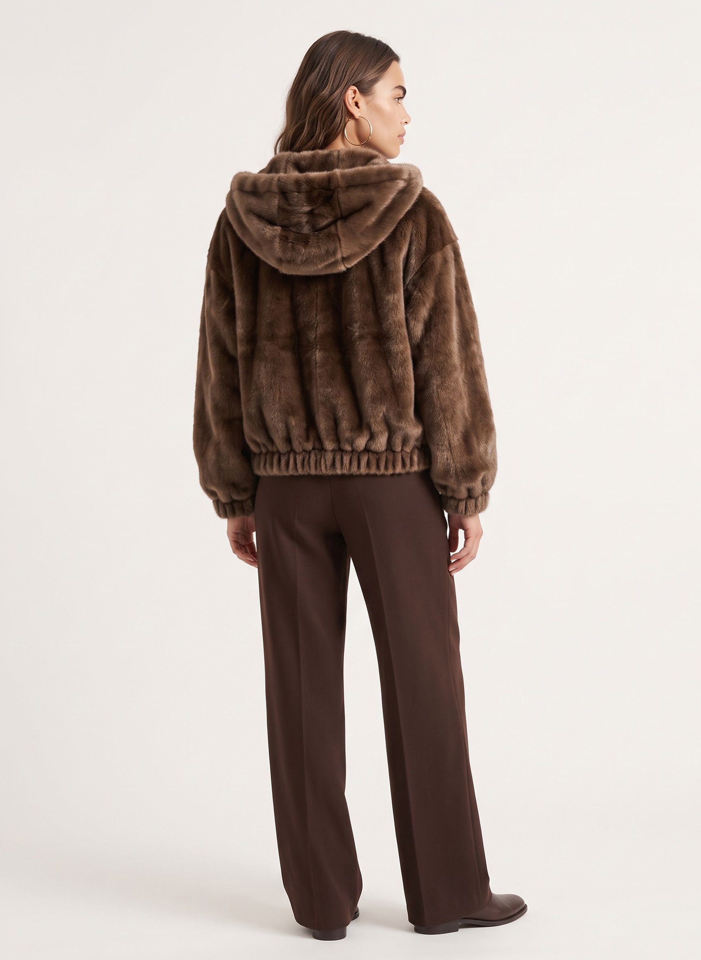 Veste droite à capuche effet fourrure KOOKAI Marron