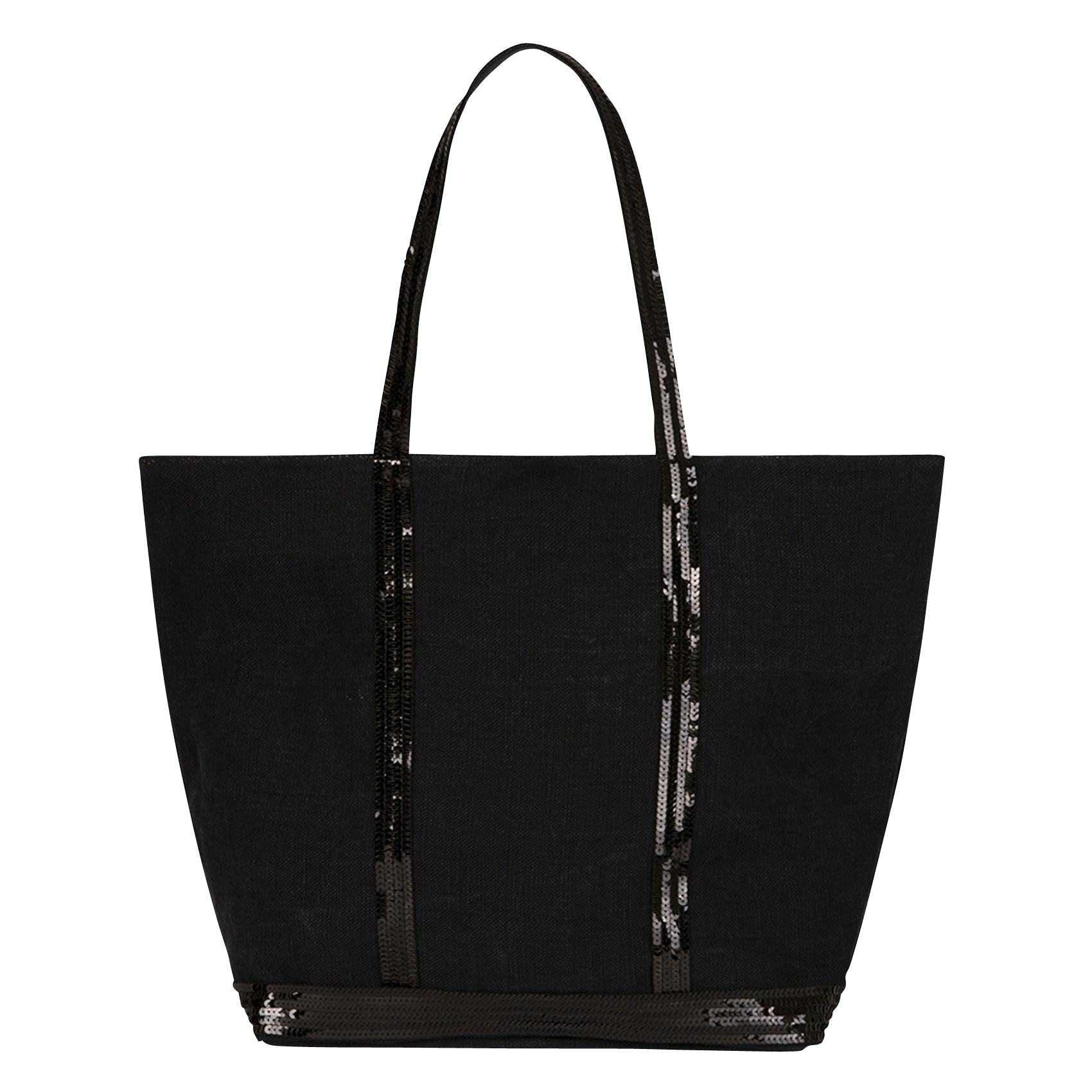 Linnen shopper met borduursel en lovertjes CABAS L Noir