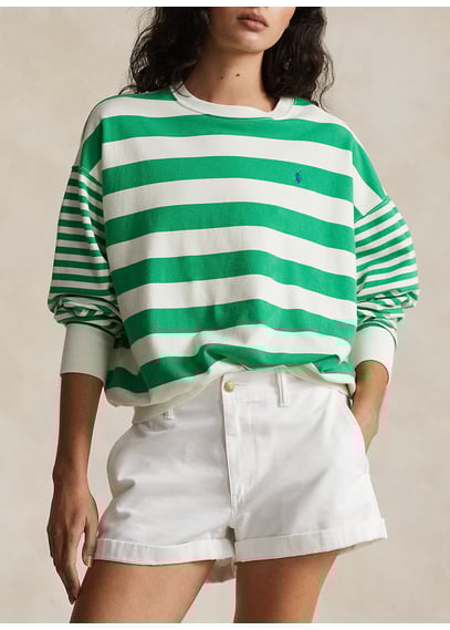 Green and shop white striped sweatshirt