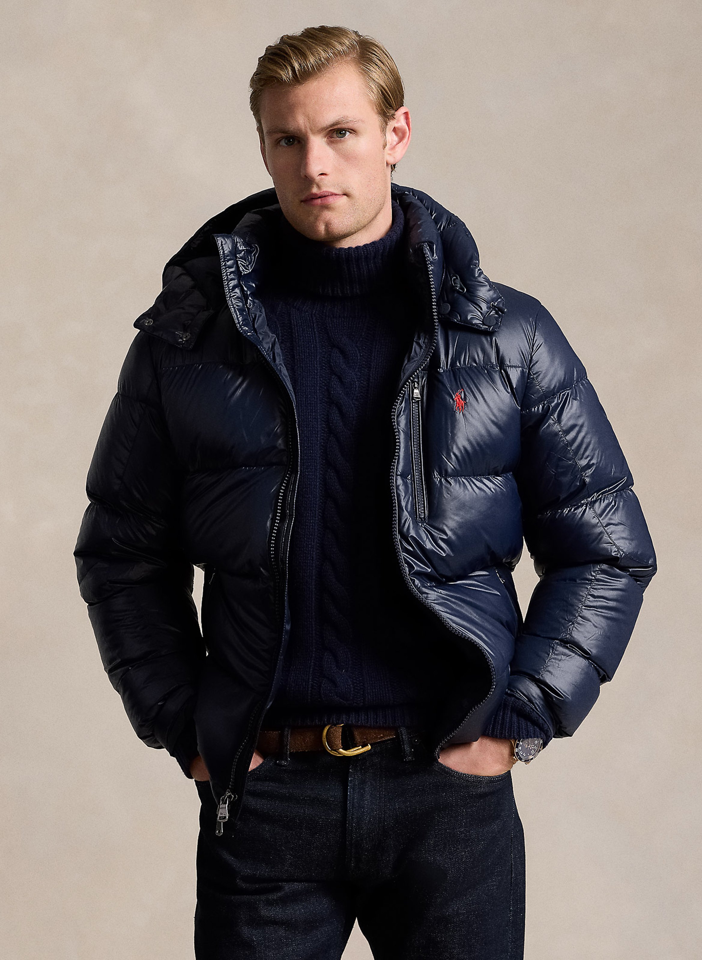 Blue Puffer jacket made from recycled fibers