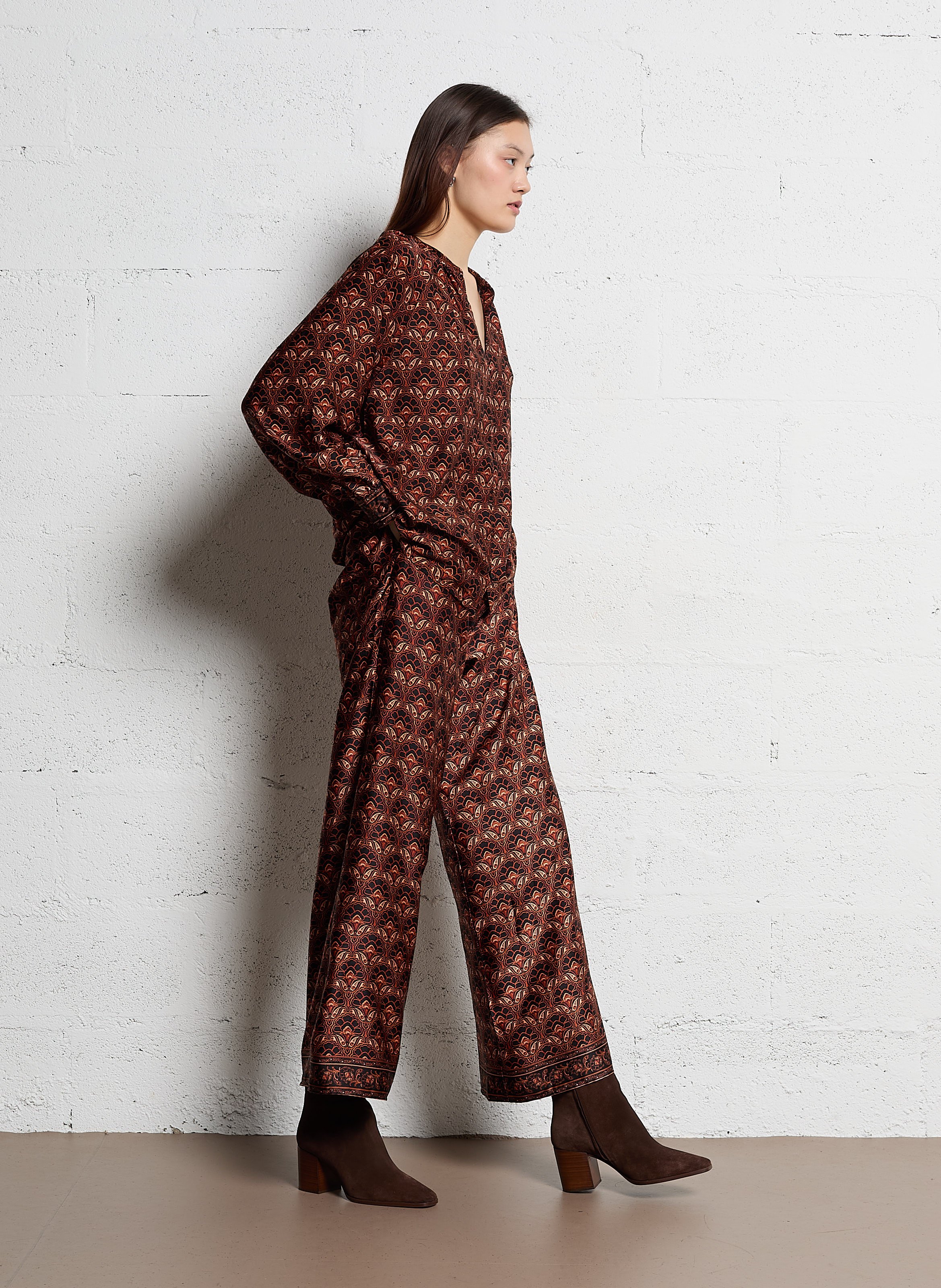 Chemise droite col V en coton LA PETITE ETOILE Marron