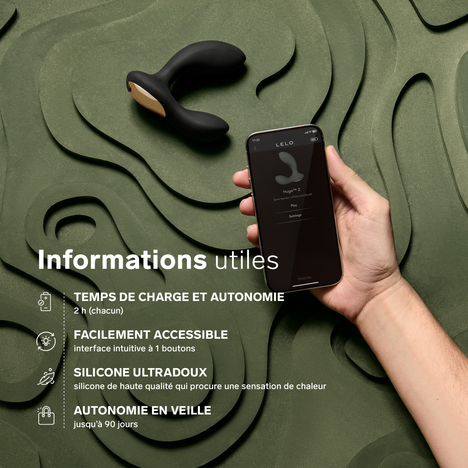 Men's masturbator with app via bluetooth, Lelo Hugo 2 LELO Black