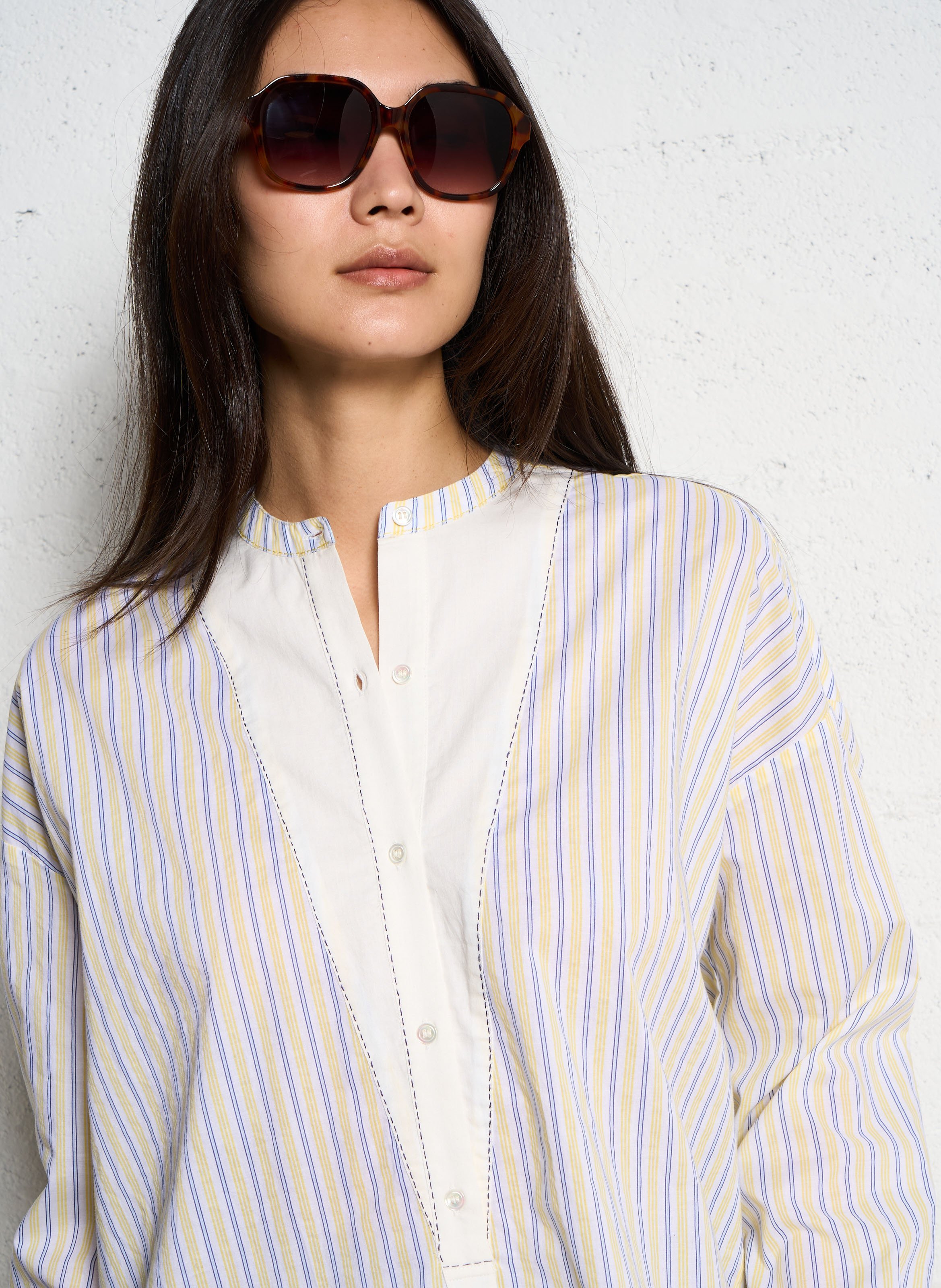 Loose-fit striped cotton blouse V DE VINSTER Yellow