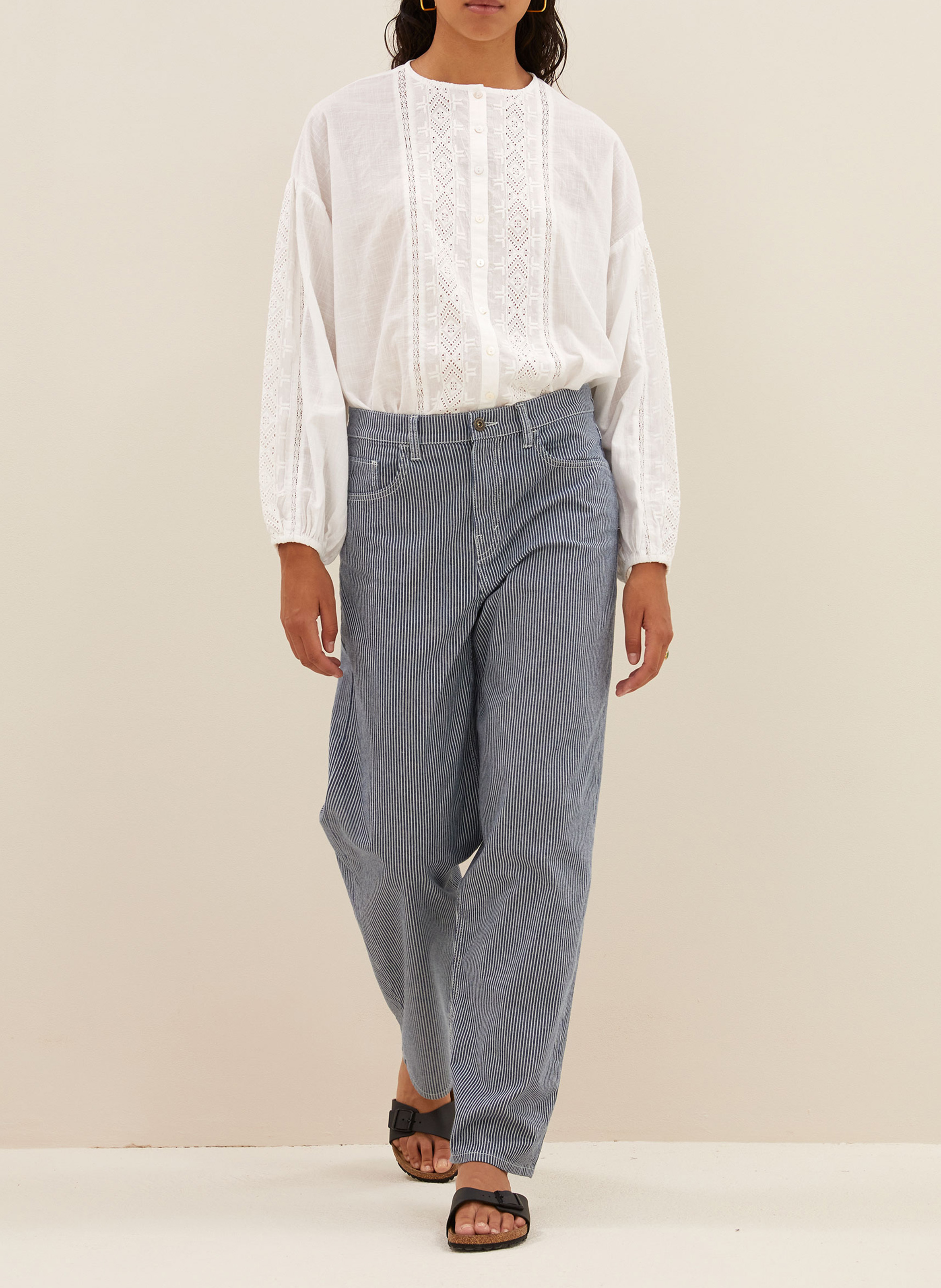 Pantalon large en coton mélangé BY BAR Bleu