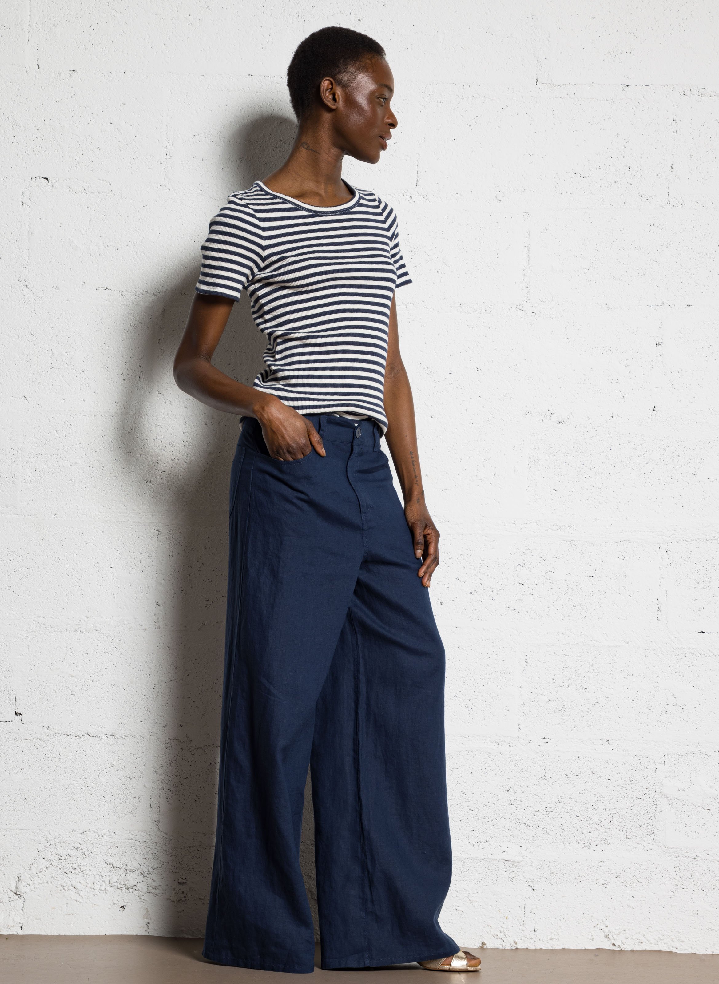 Fitted round-neck cotton-blend T-shirt HARTFORD Blue