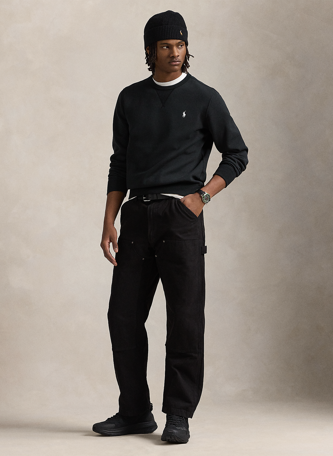 Sweat droit col rond en coton mélangé POLO RALPH LAUREN Noir