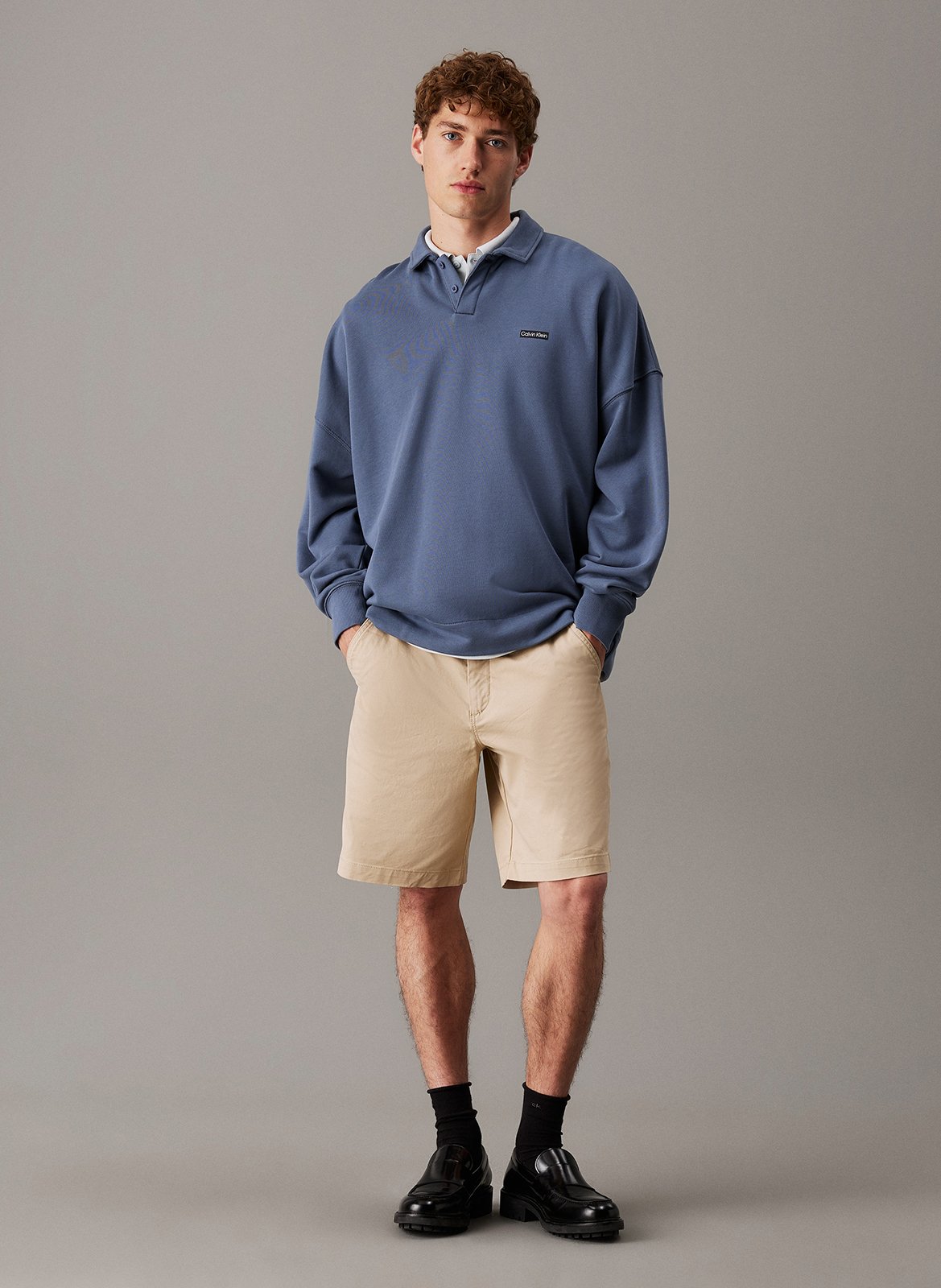 Short solid color chino in blended cotton. CALVIN KLEIN Beige