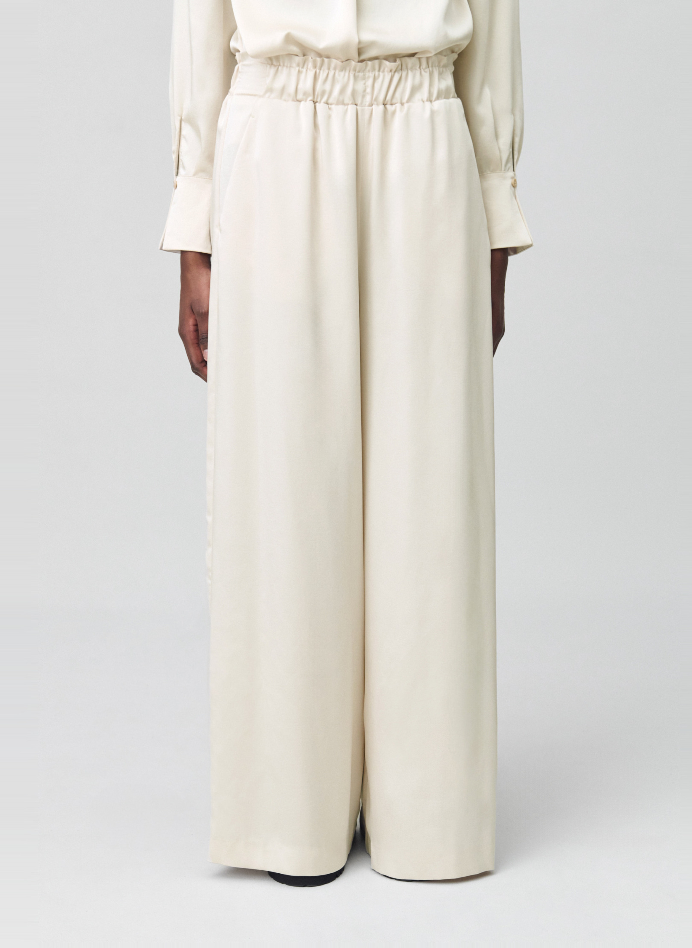 Pantalon large taille haute satiné CLAUDIE PIERLOT Beige