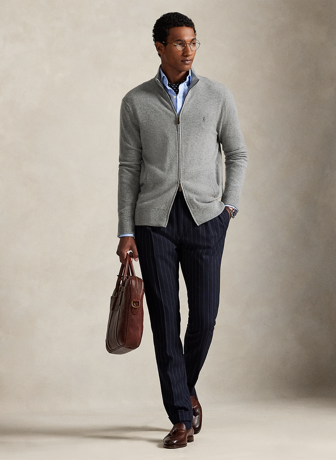 Gilet zippé à broderie logo en laine POLO RALPH LAUREN Gris