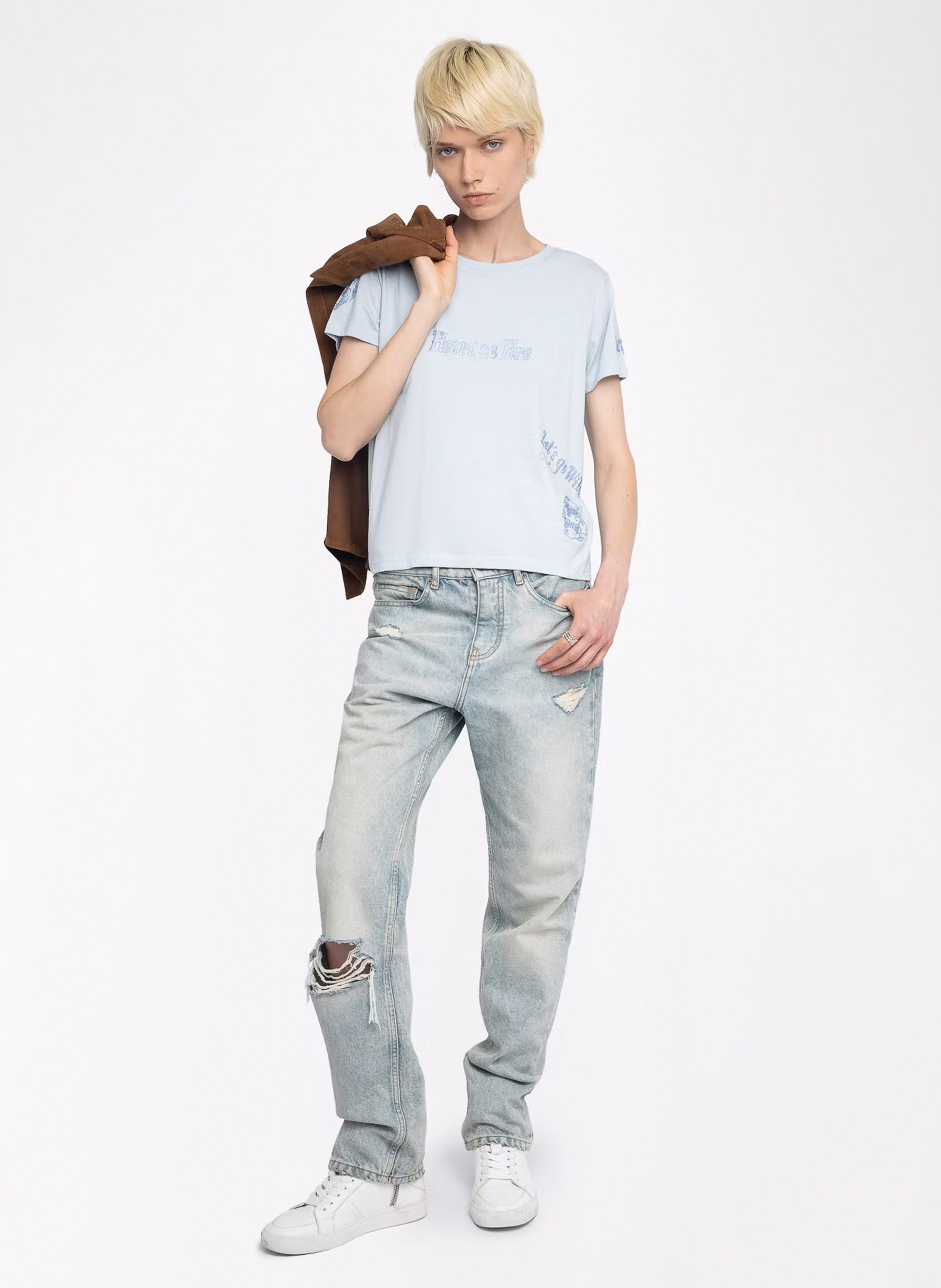 Tee-shirt col rond à strass ZADIG&VOLTAIRE Bleu