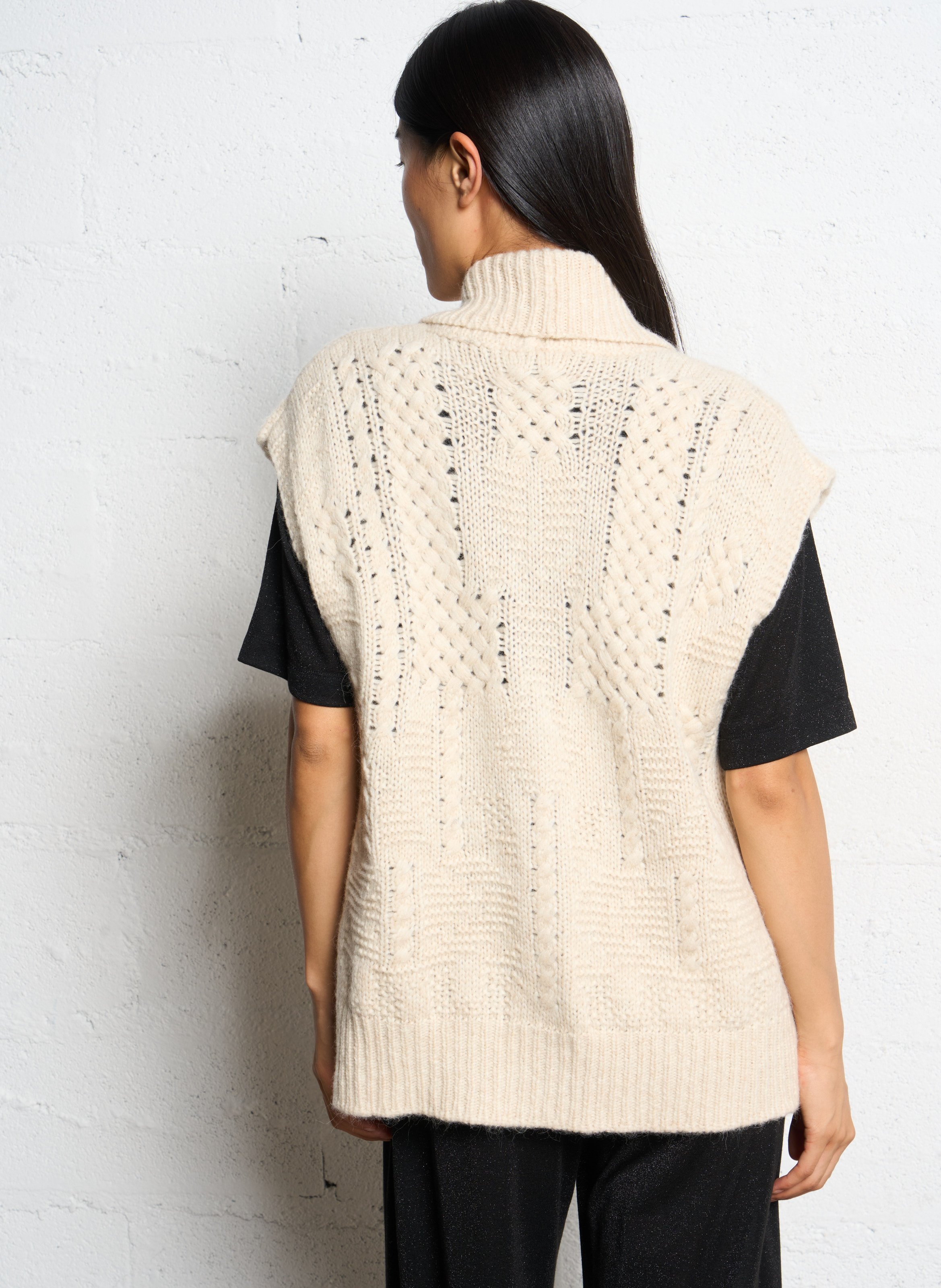 Braided wool blend shawl collar vest MOMONI Beige