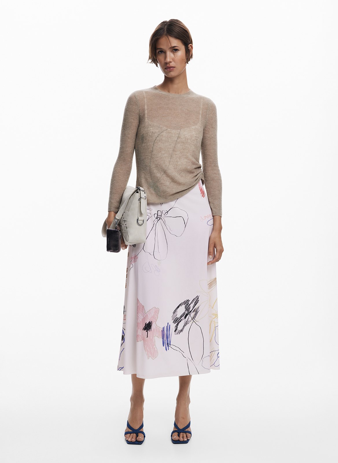 Robe midi à imprimé floral DESIGUAL Blanc