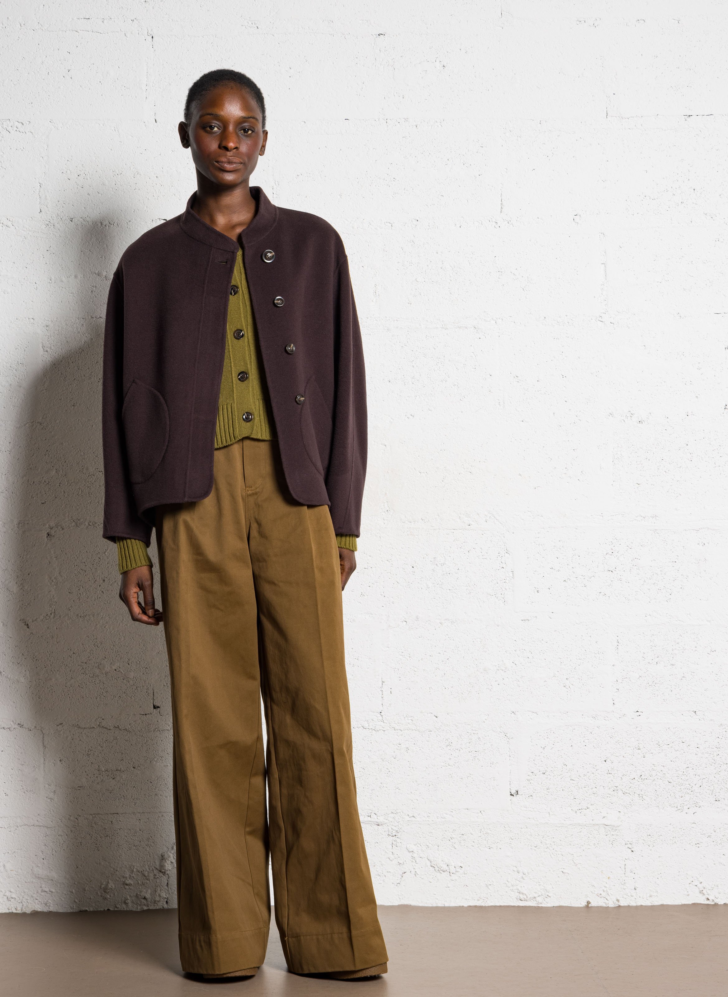 Manteau col rond en laine mélangée  SOEUR Prune