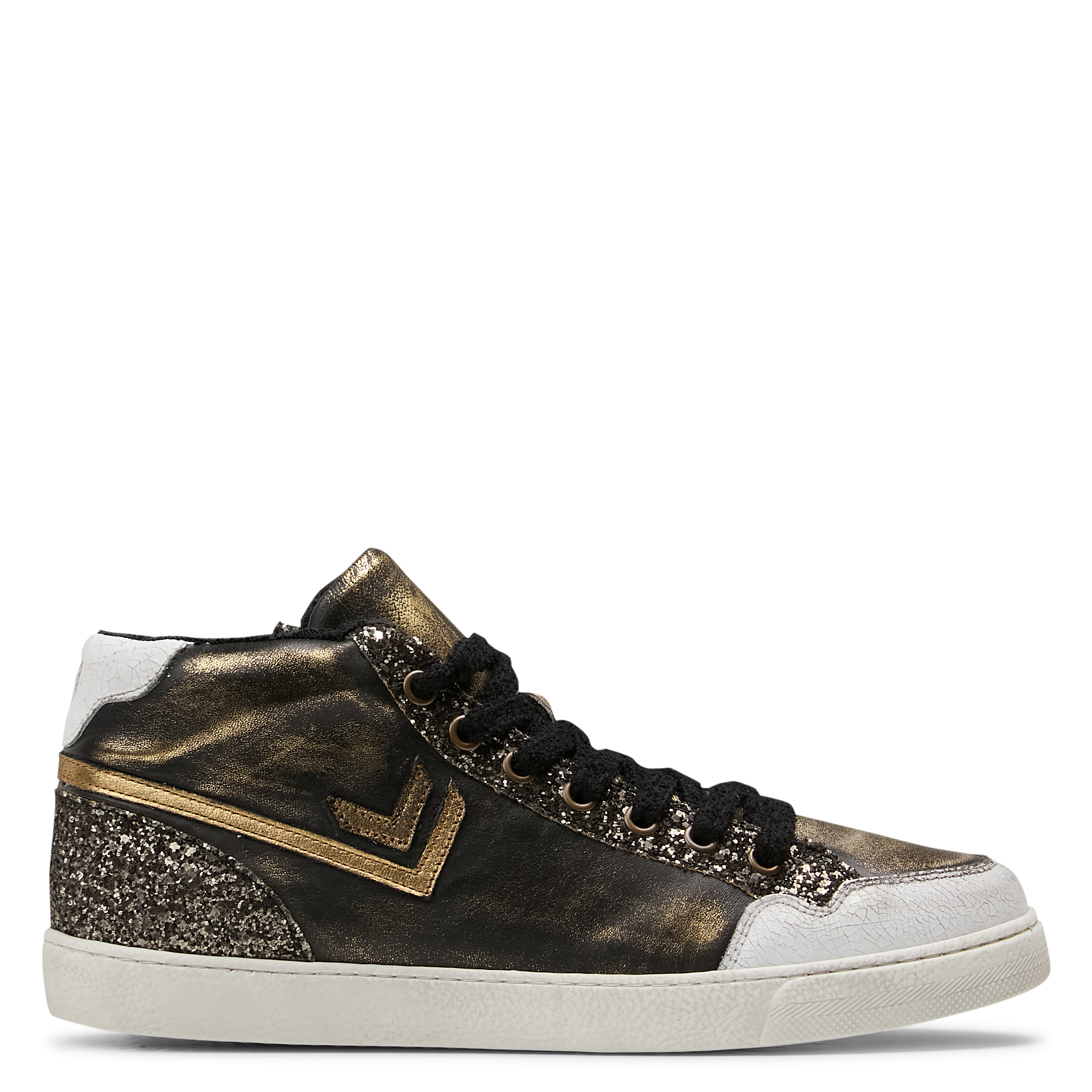 Metallische Sneakers mit Pailletten aus Leder IKKS Khaki