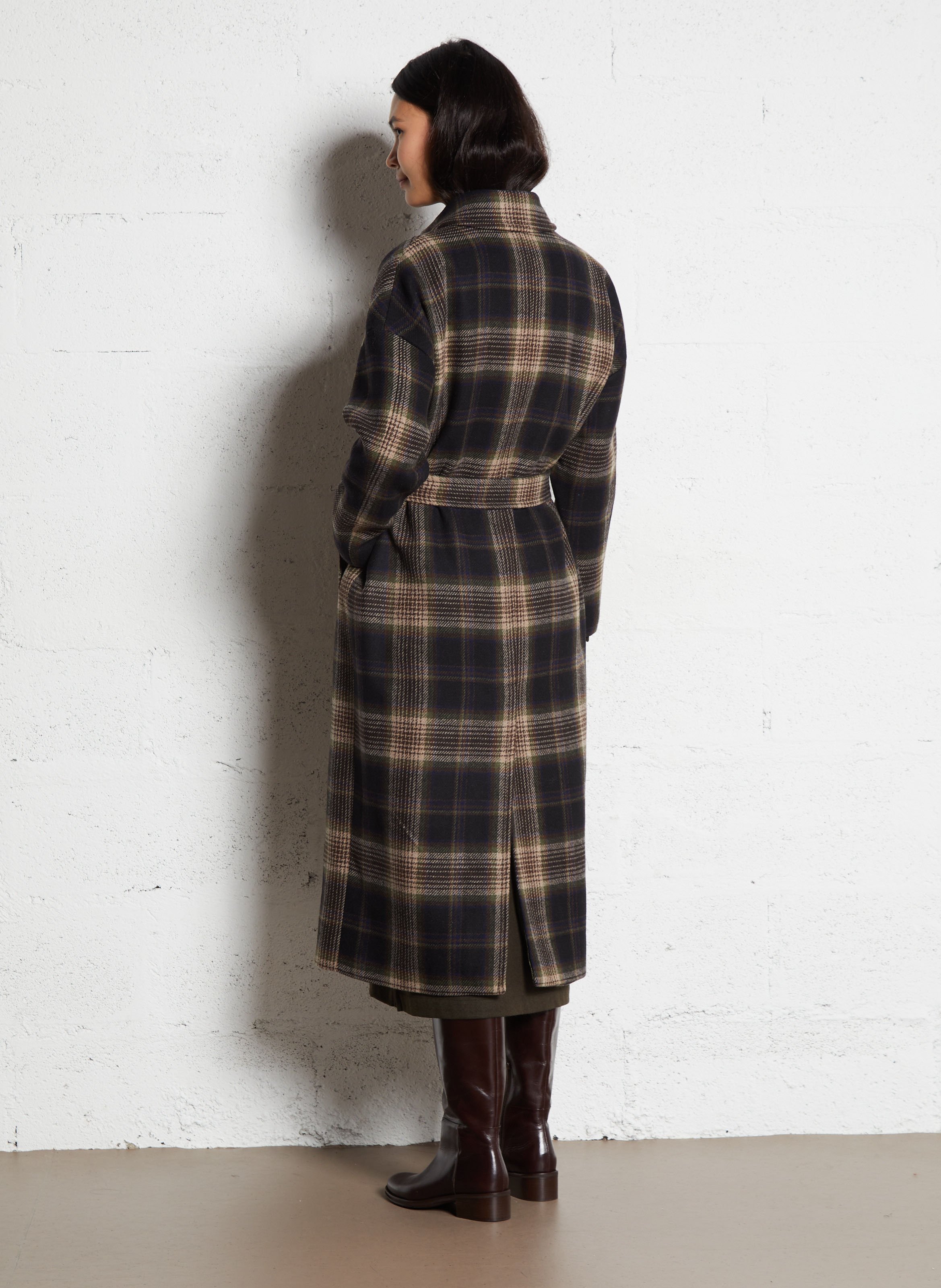 Manteau long col classique à carreaux en laine mélangée DIEGA Multicolore