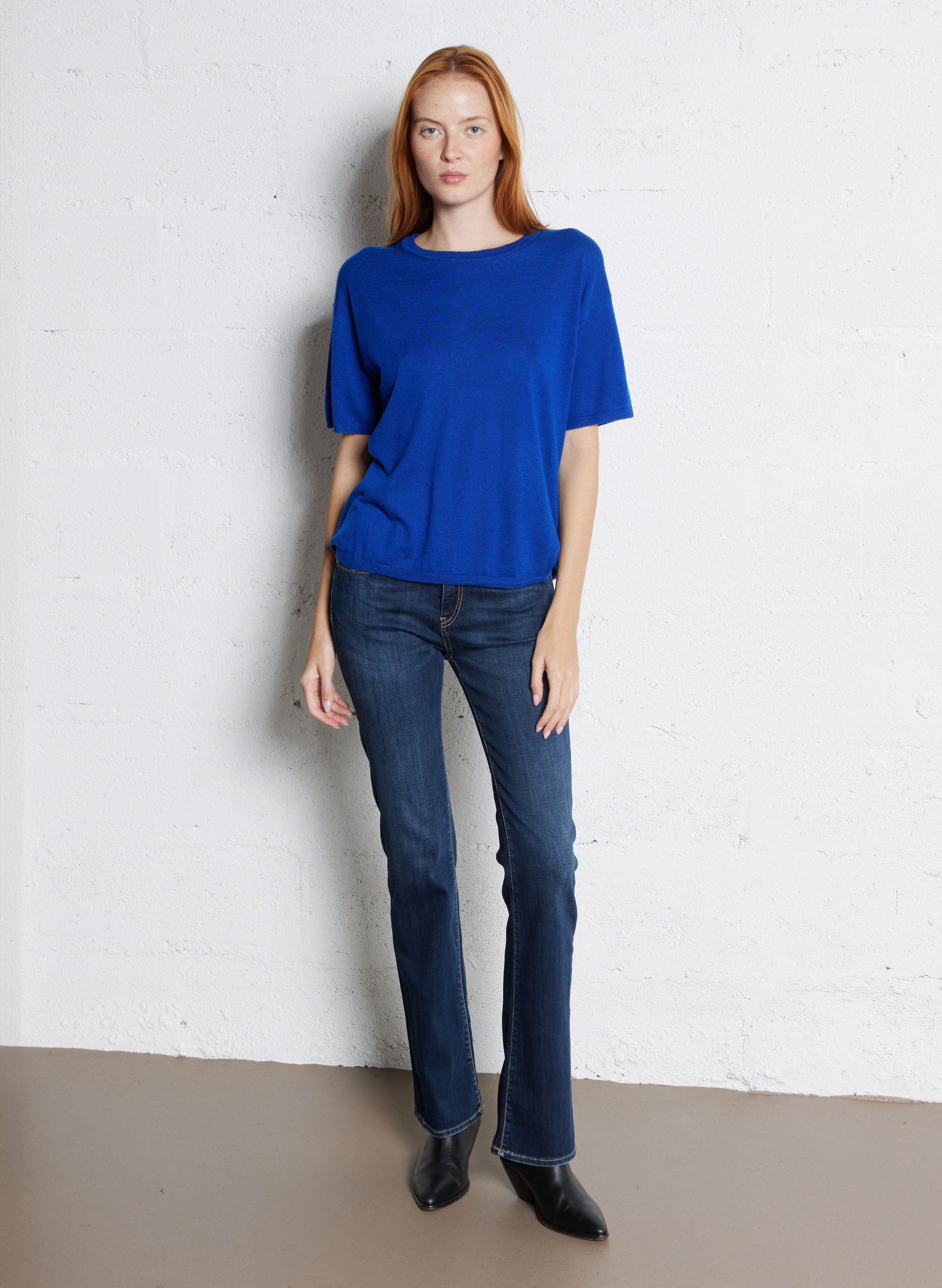 Cotton-blend bootcut jeans LE TEMPS DES CERISES Blue