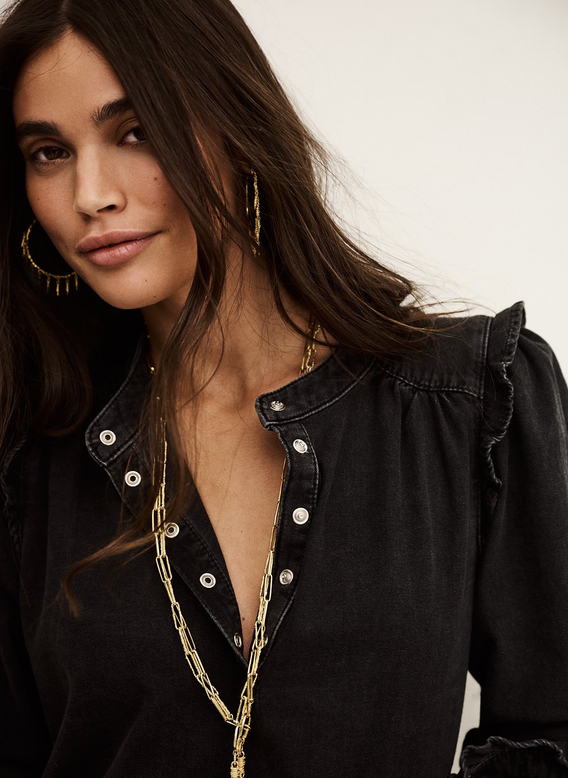 Blouse met ronde hals | katoenblend BA&SH Zwart