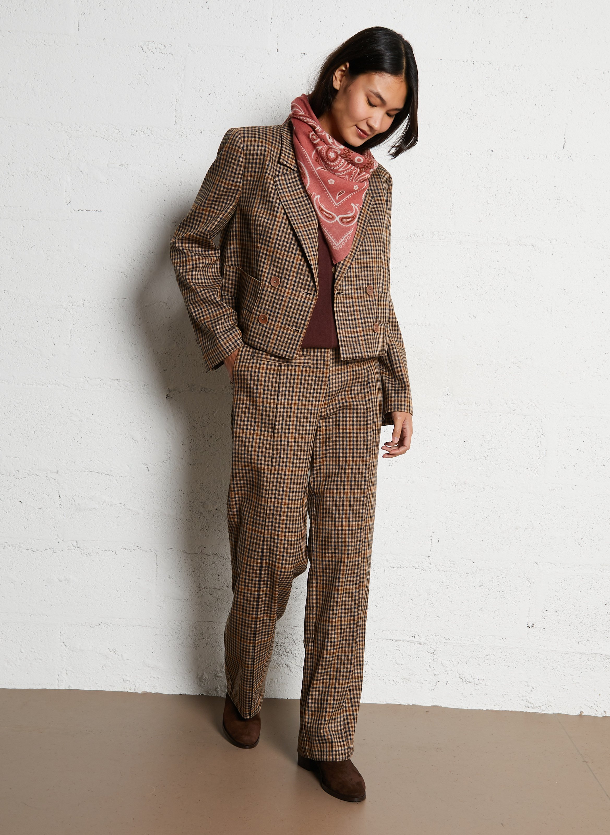 Veste oversize col tailleur à carreaux IMPERIAL Marron