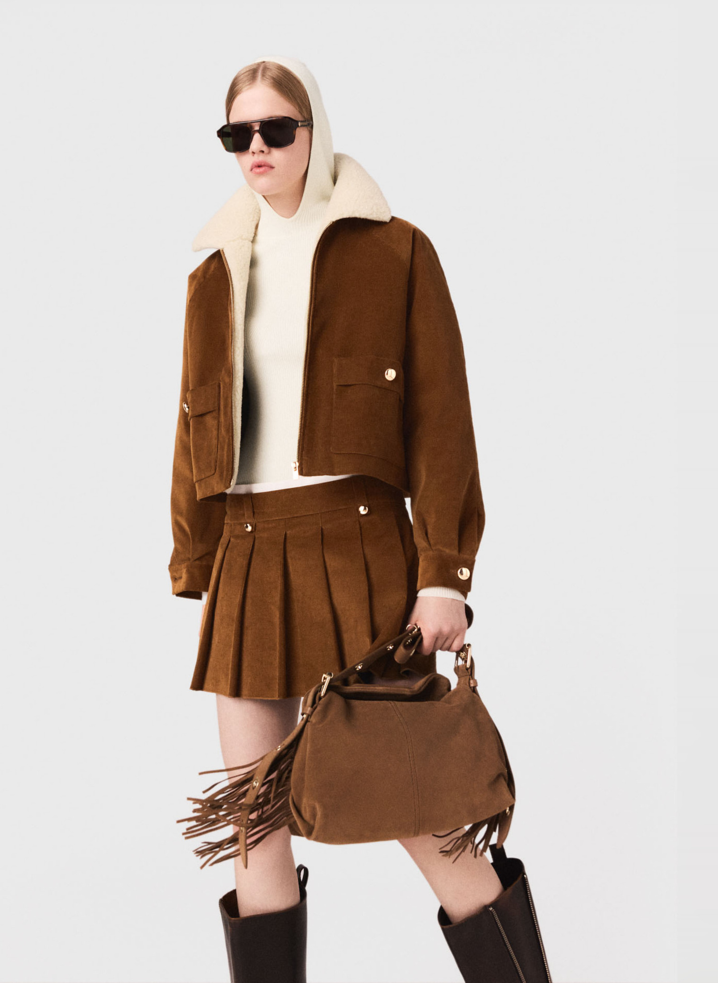 Veste courte droite zippée MAJE Marron