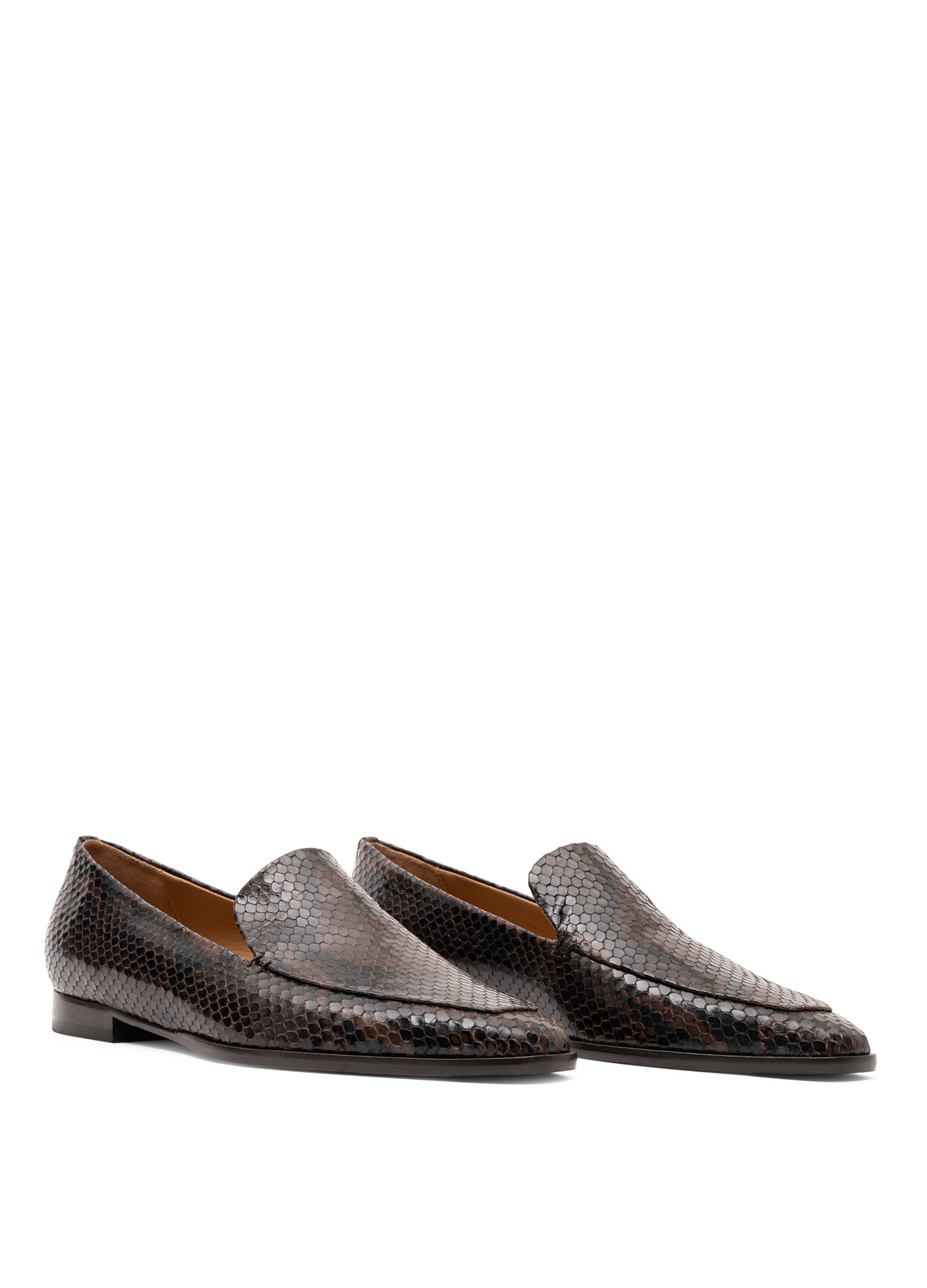 Snakeskin print leather loafers PARALLELE PARIS Brown
