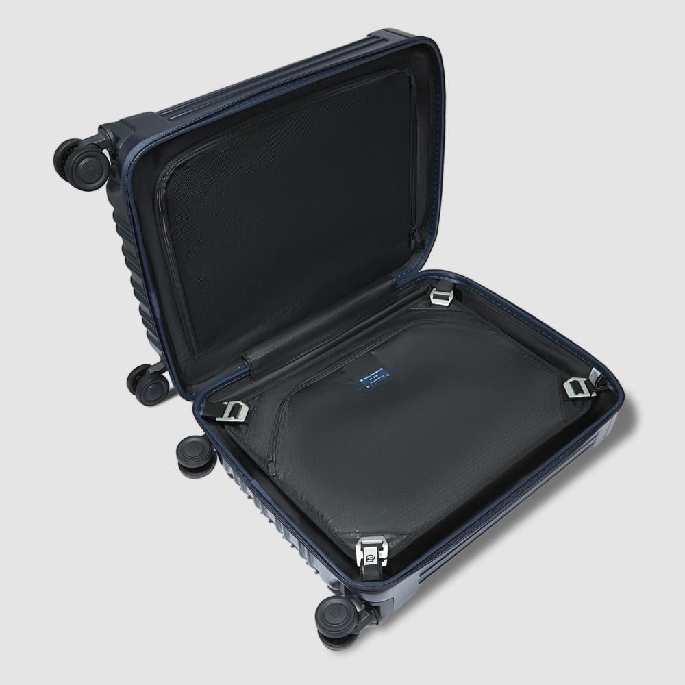 Cabin trolley suitcase with 4 wheels, TSA lock, and USB and USB type-C ports PIQUADRO Blue