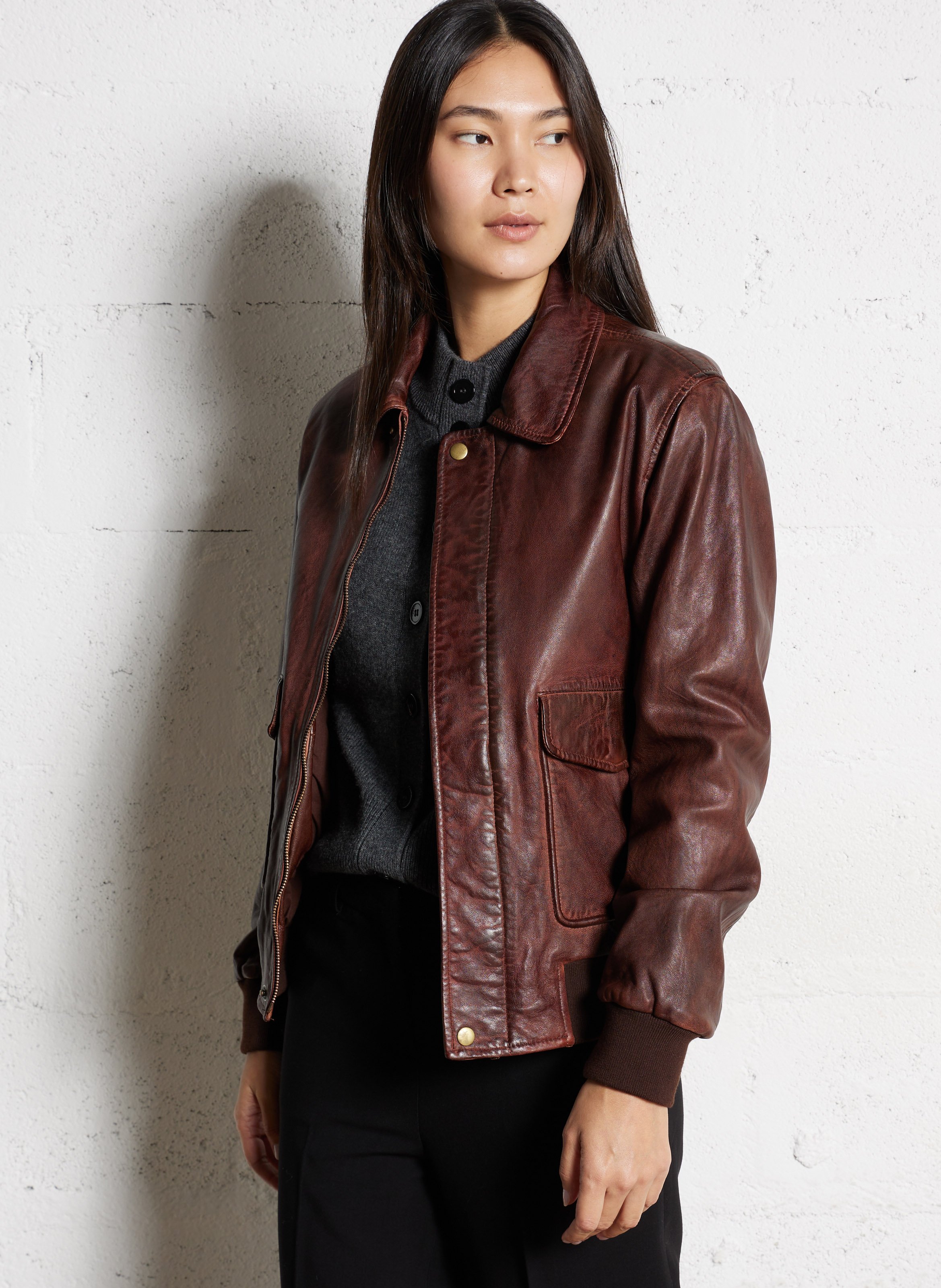 Straight leather jacket with distressed effect MAISON 123 Red