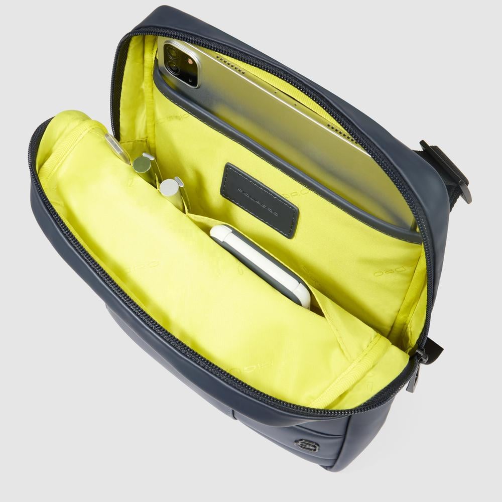 Men's iPad® bag in water-repellent rubber-effect canvas with RFID protection PIQUADRO Blue