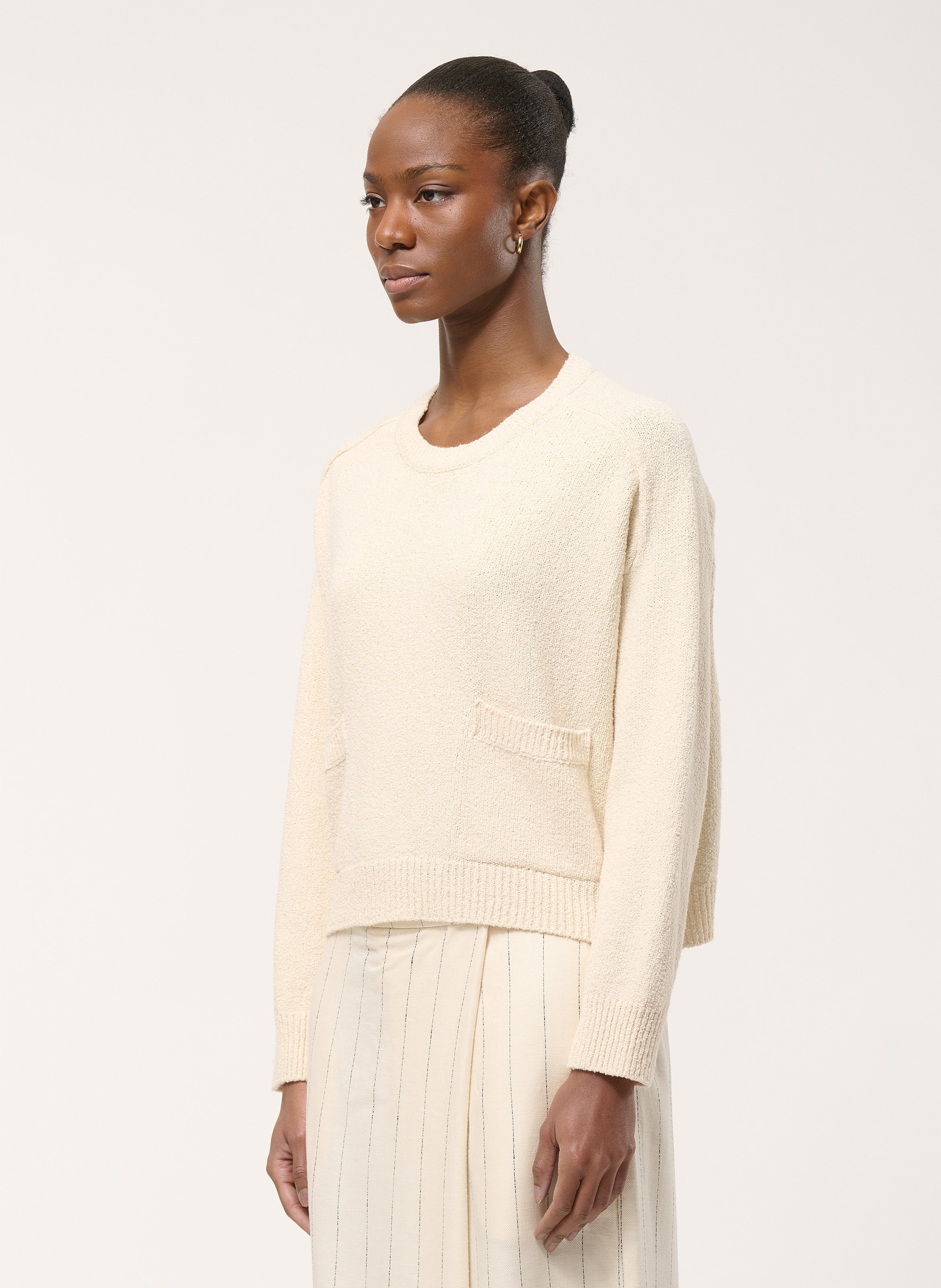 Pull oversize col rond en coton mélangé HUMILITY Beige