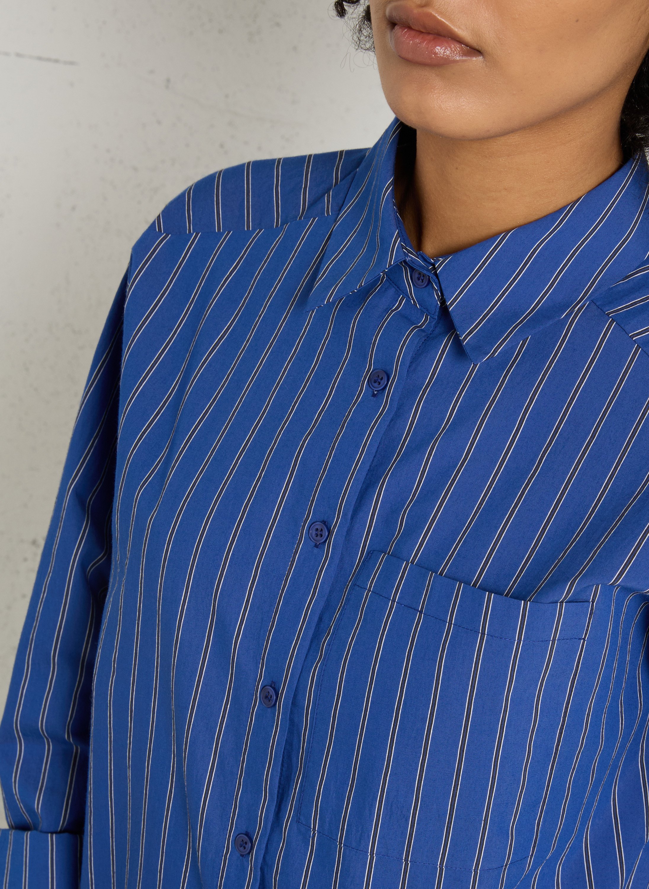 Chemise oversize col classique en coton mélangé rayé MAISON 123 Bleu