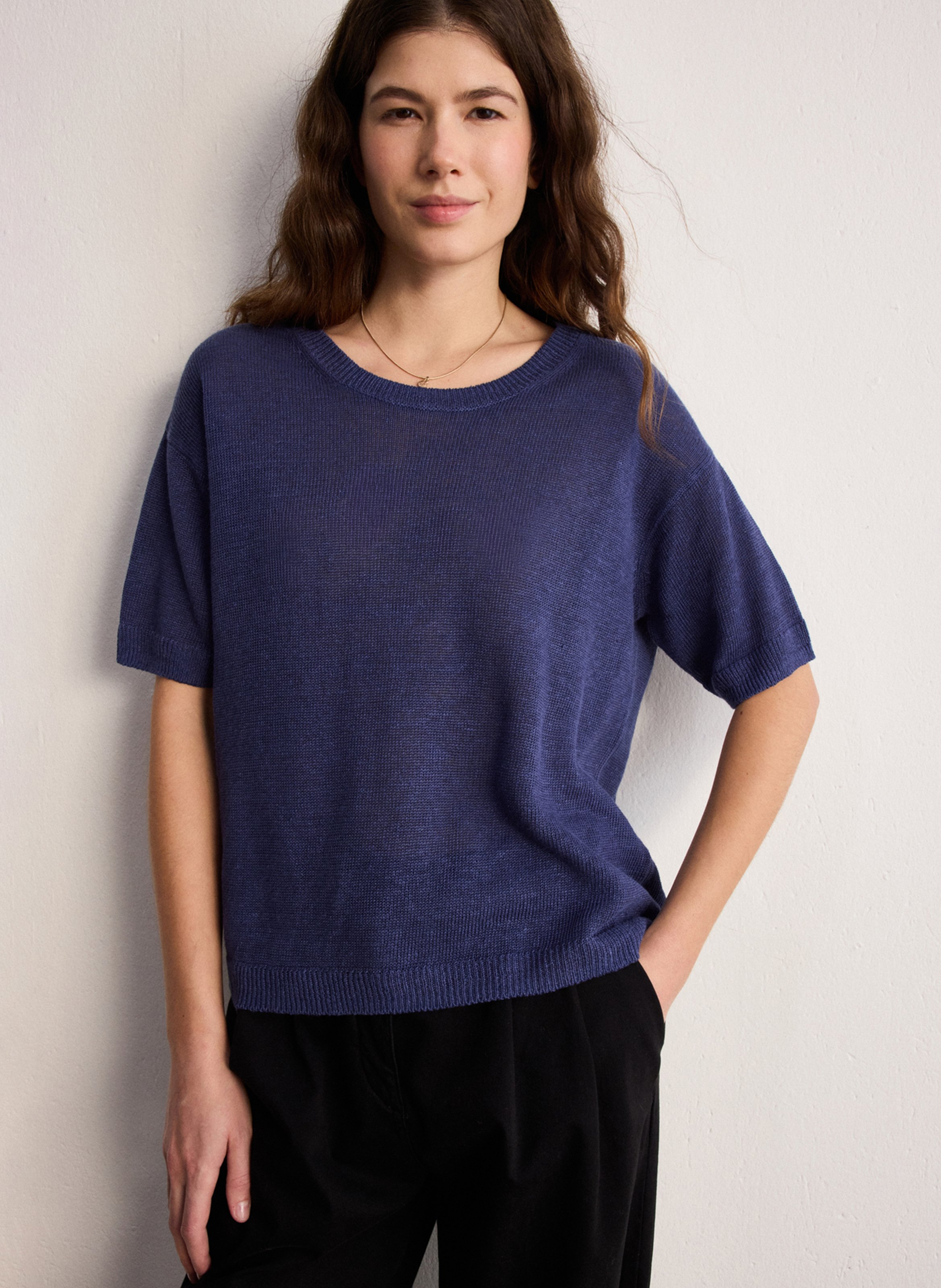 Straight round-neck linen sweater PABLO