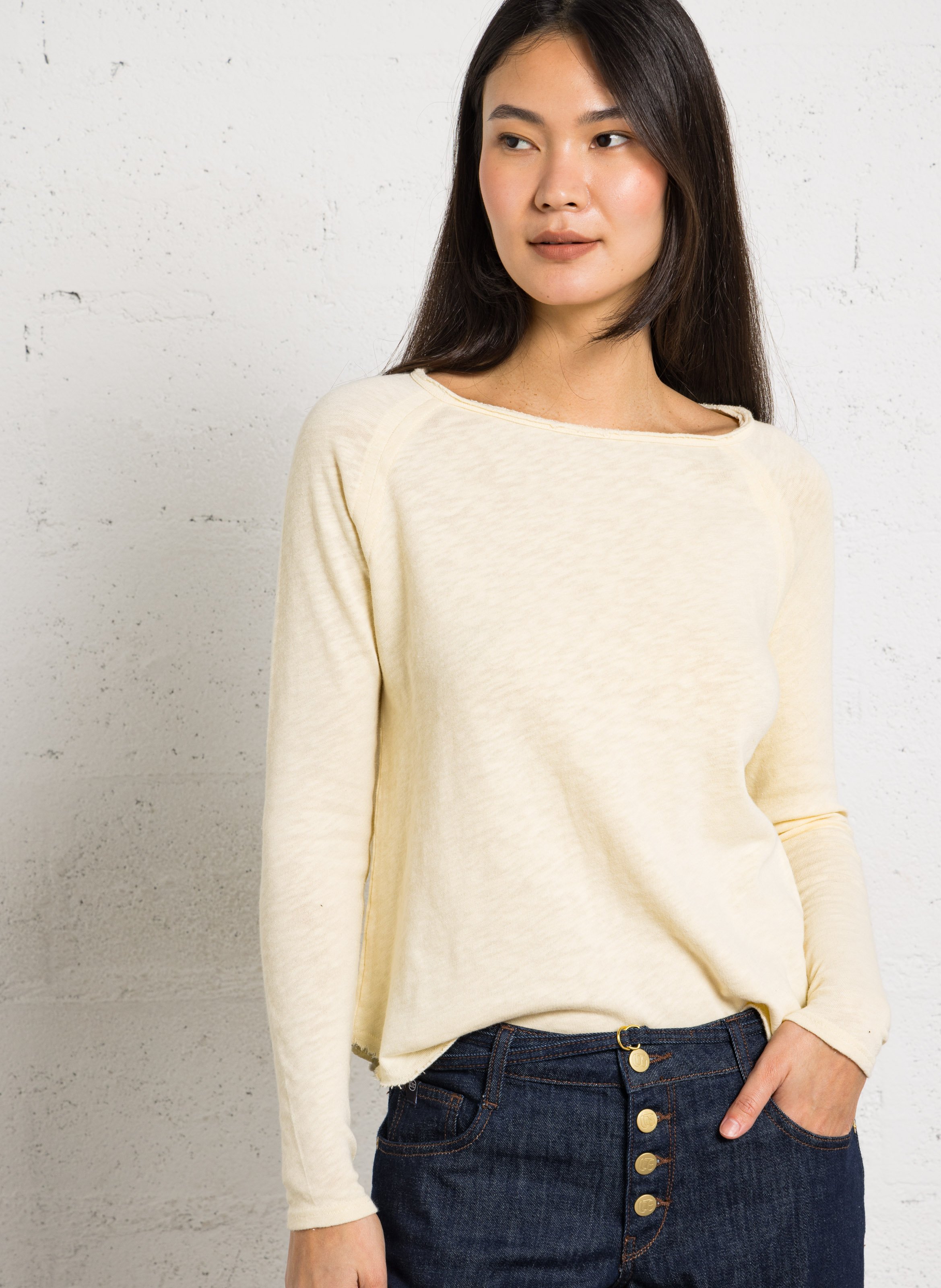 Tee-shirt col rond en coton AMERICAN VINTAGE Jaune