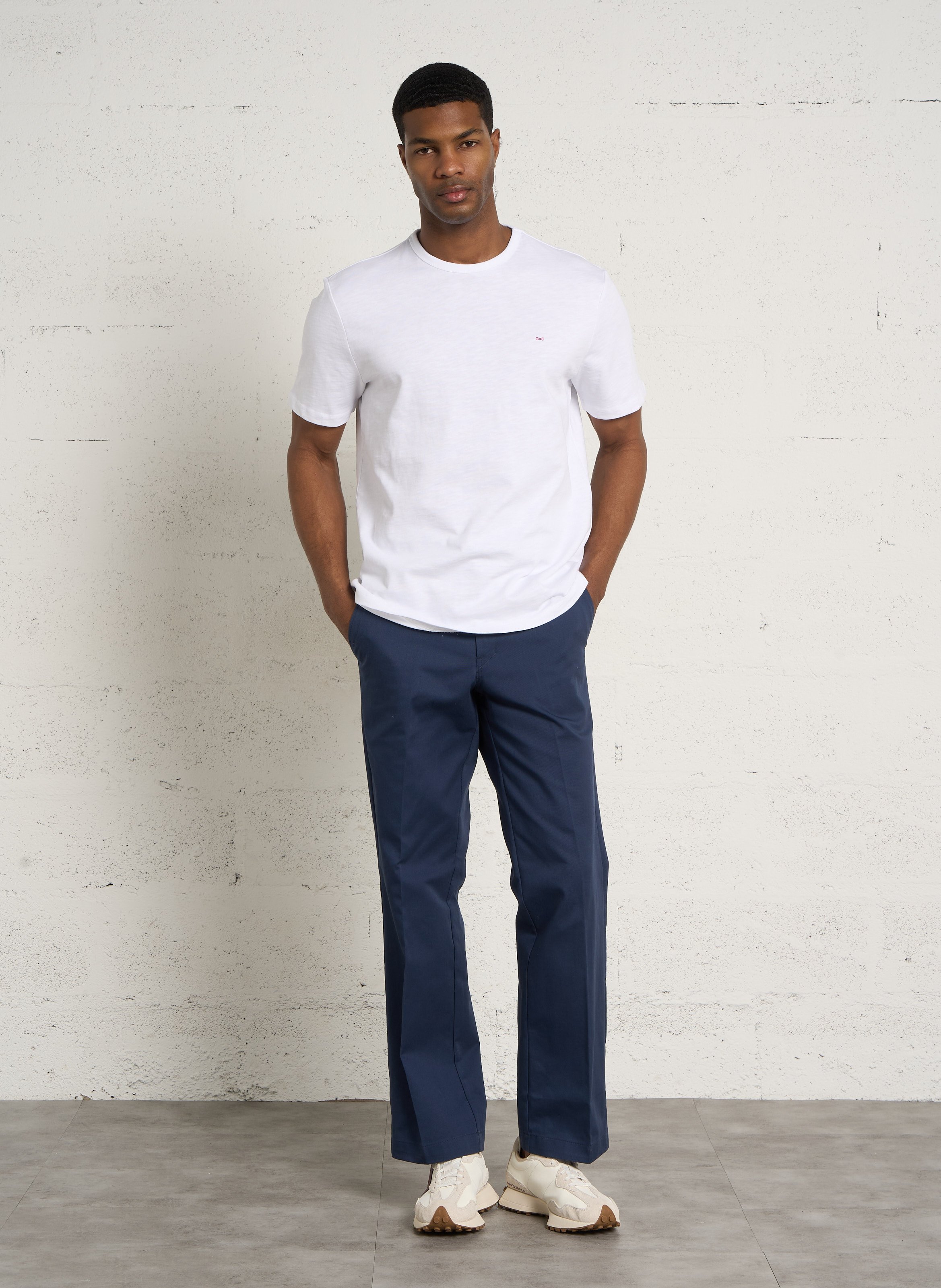 Tee-shirt droit col rond brodé en coton EDEN PARK Blanc