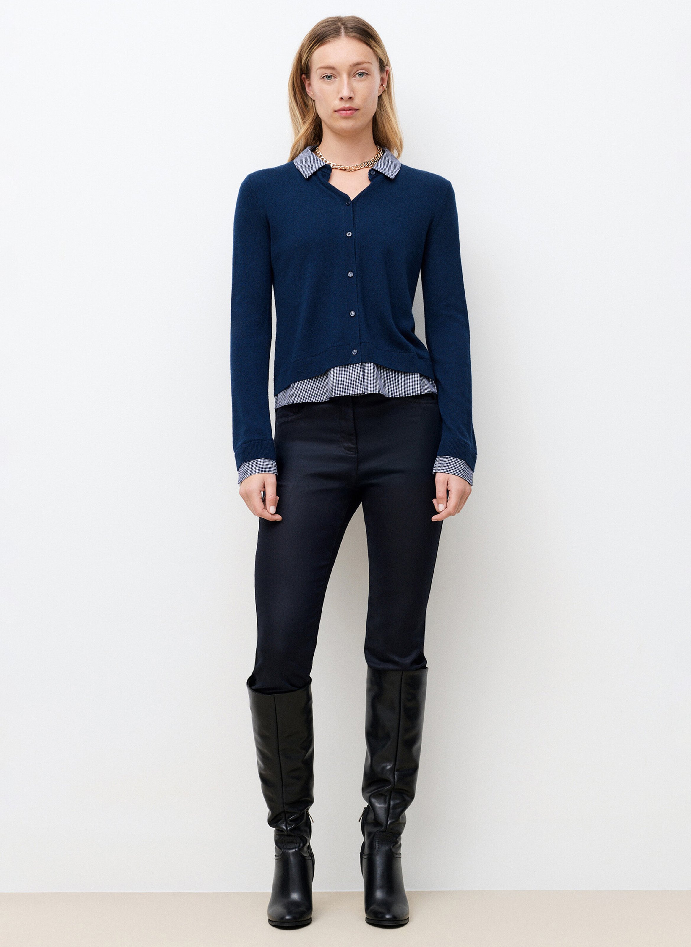 Gerader Pullover mit klassischem Kragen und Print CAROLL Blau