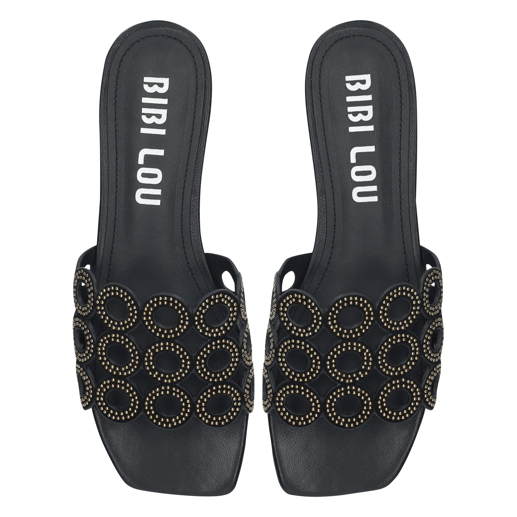 Sandales plates cloutées en cuir BIBI LOU Noir